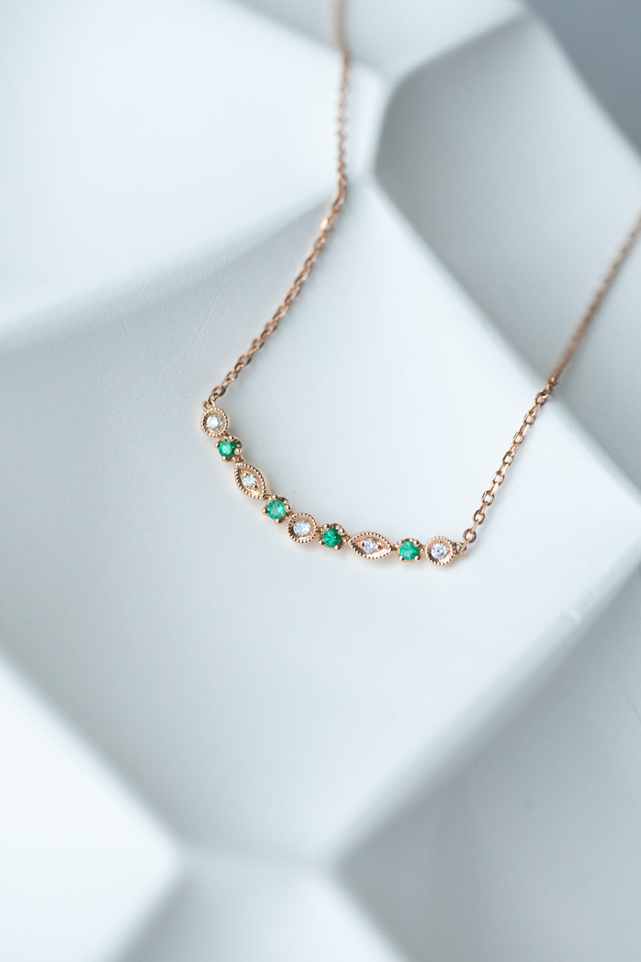 PREORDER - Marquise and round-Shaped Emerald & Diamond 14/18K Gold Necklace