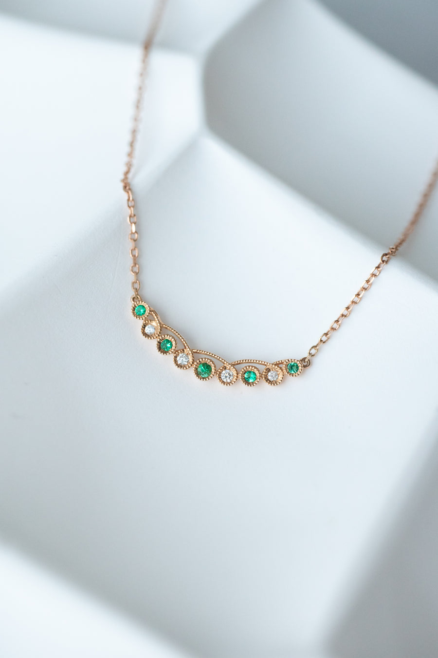 Milgrain Smile Emerald & Diamonds 14/18K Rose Gold Necklace