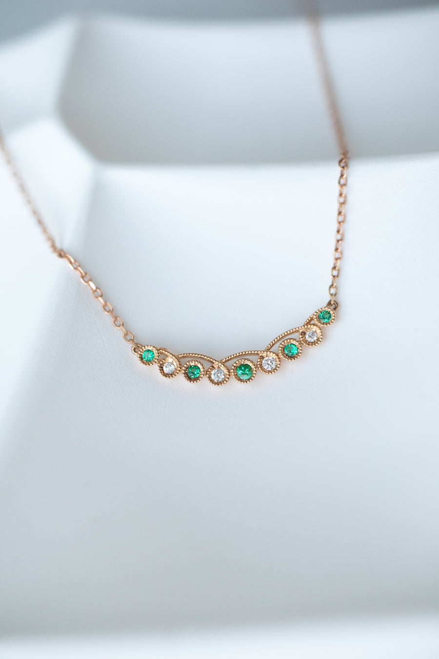 Milgrain Smile Emerald & Diamonds 14/18K Rose Gold Necklace