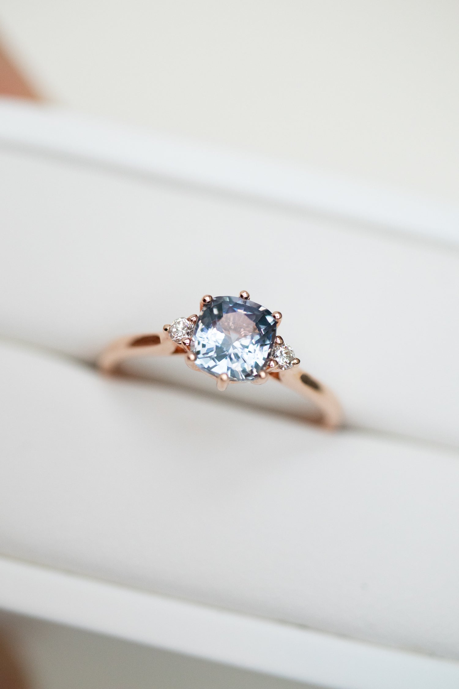 0.96ct Cushion Spinel (with Certificate) & diamonds 14K Rose Gold Ring