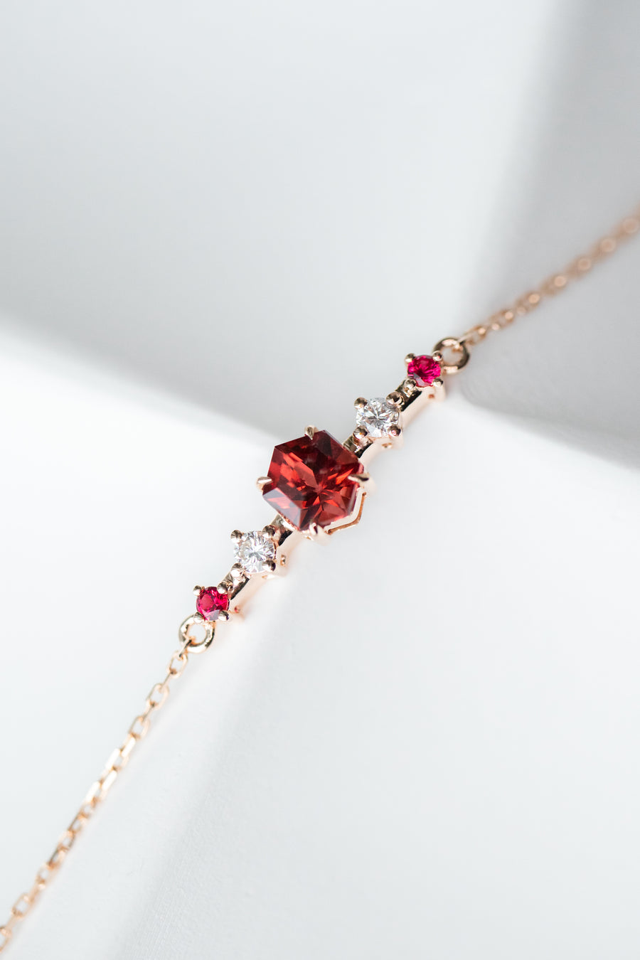 Signature Hexagon 0.51carat Garnet & diamond 14/18K Rose Gold Bracelet
