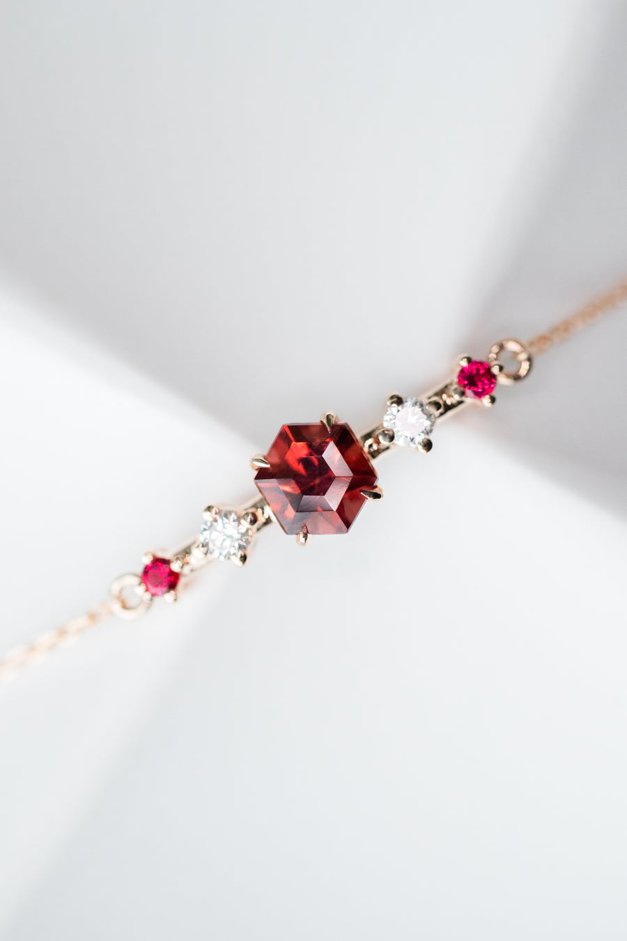 Signature Hexagon 0.51carat Garnet & diamond 14/18K Rose Gold Bracelet
