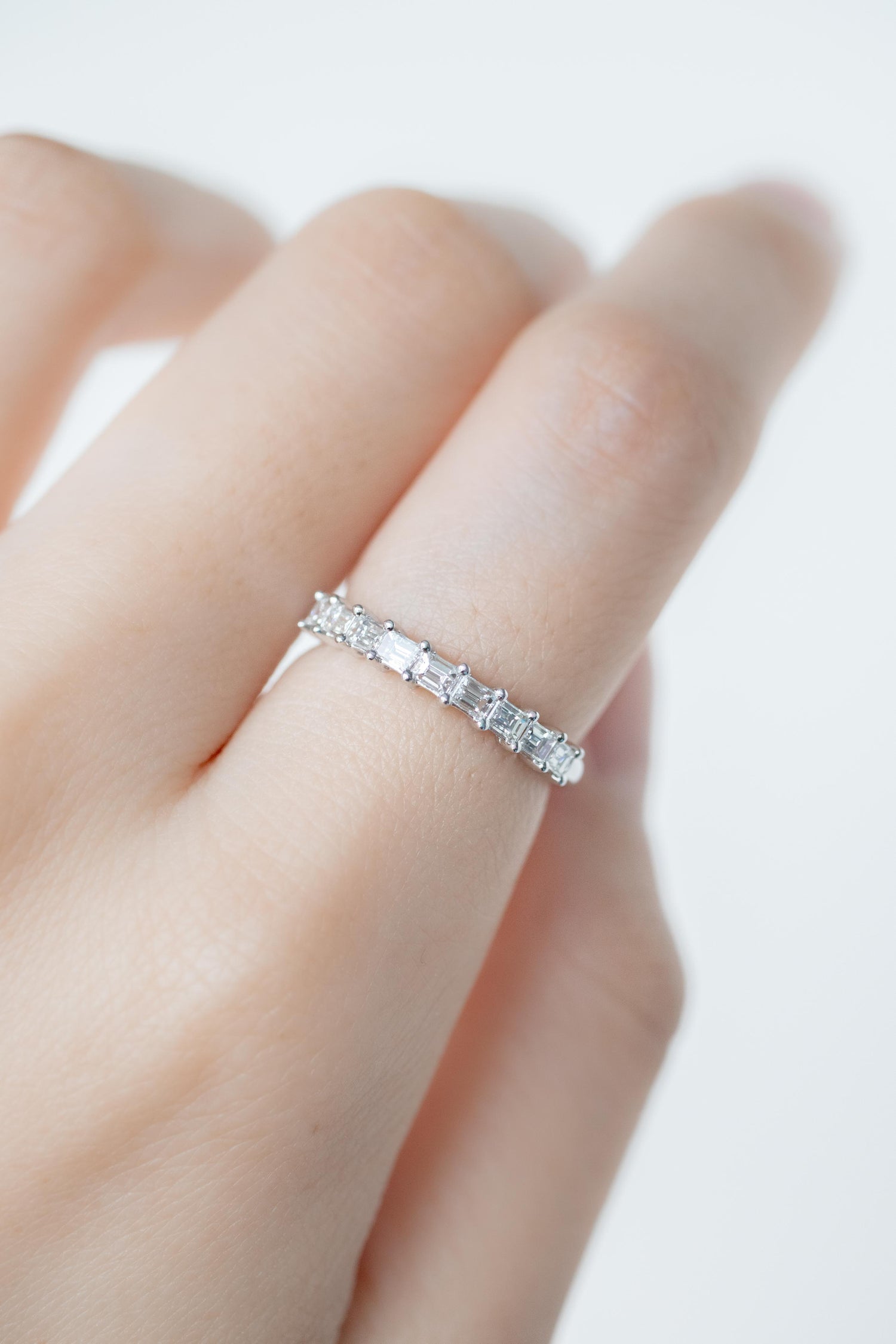 Half Eternity Emerald Shape E-F Colour Diamond 18K White Gold Ring