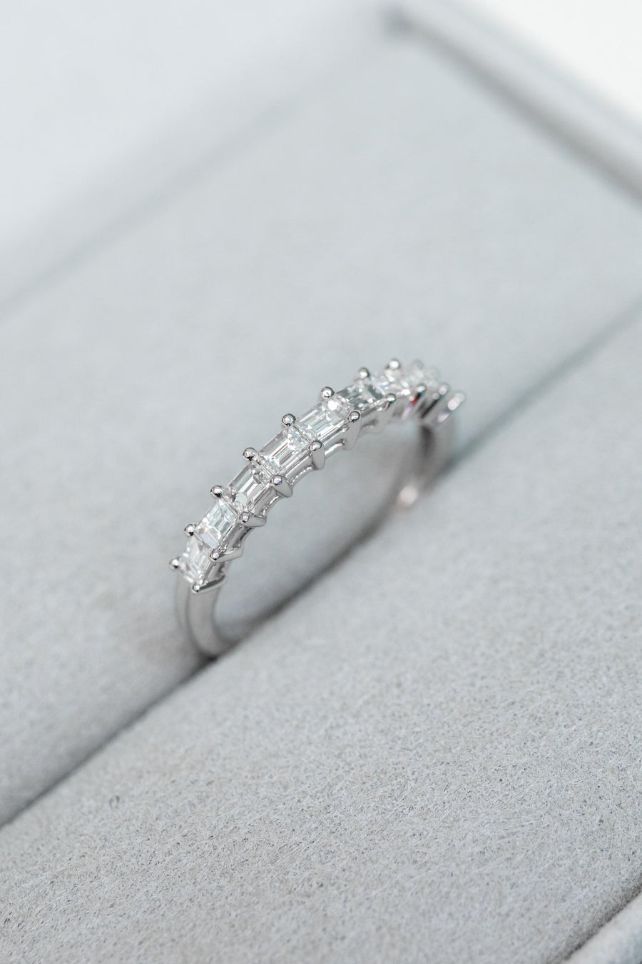 Half Eternity Emerald Shape E-F Colour Diamond 18K White Gold Ring