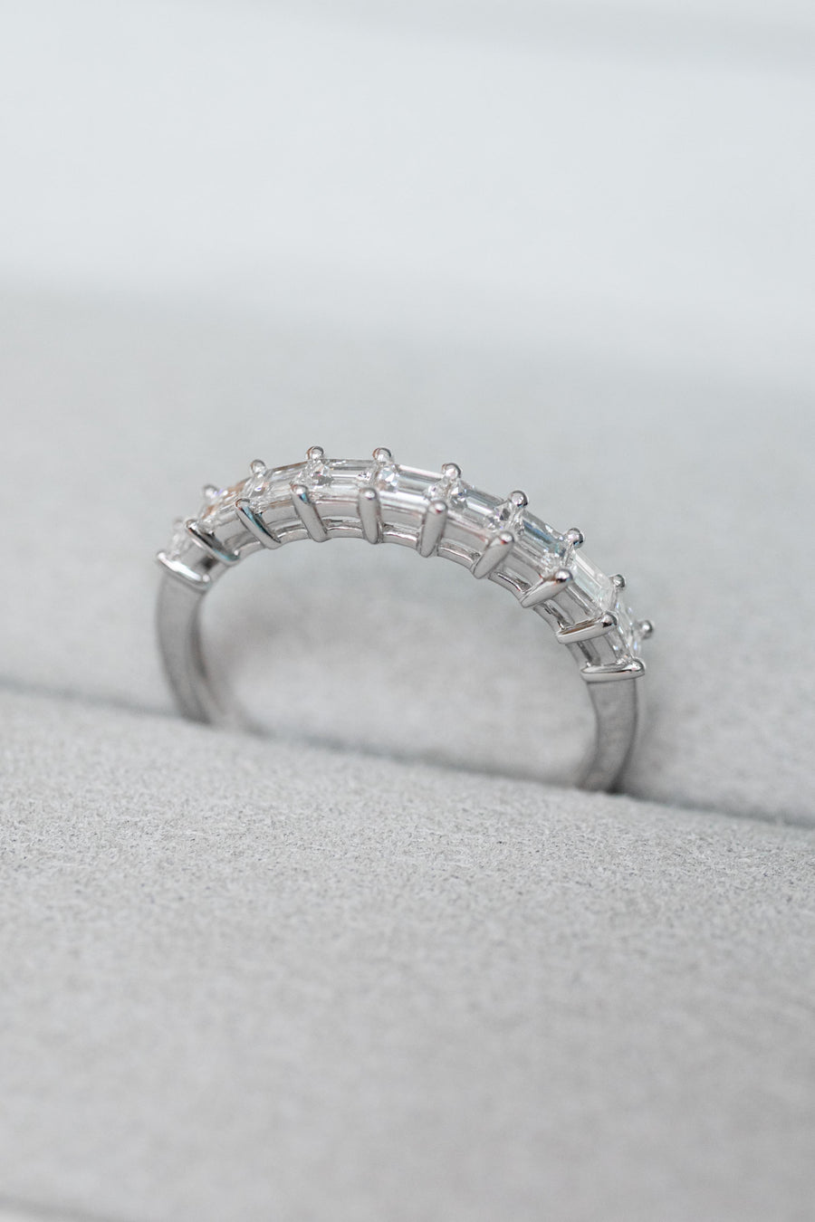 Half Eternity Emerald Shape E-F Colour Diamond 18K White Gold Ring