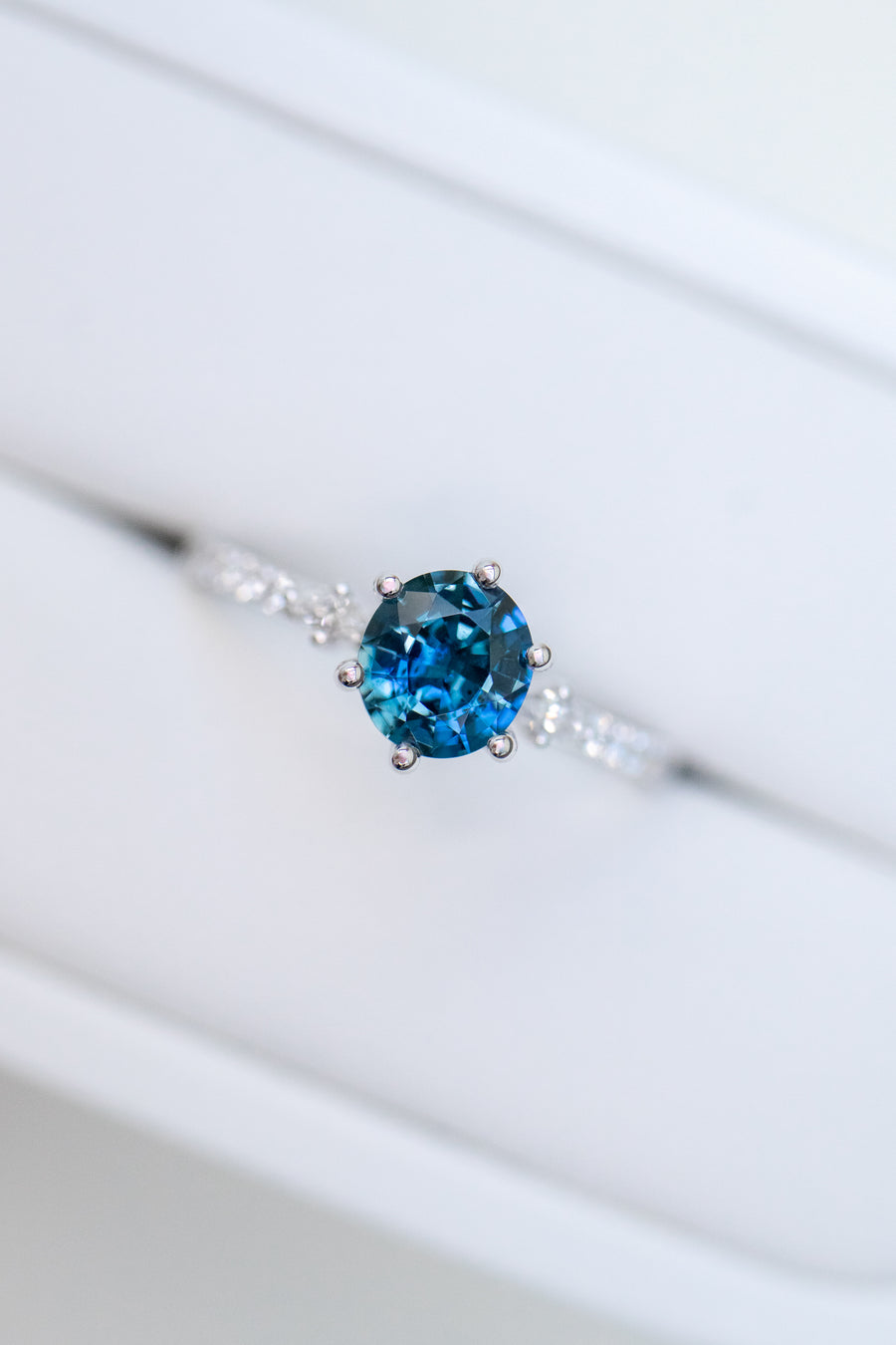 0.79ct Oval Blue Sapphire (With Certificate) & Half Eternity Diamond 18K White Gold Ring