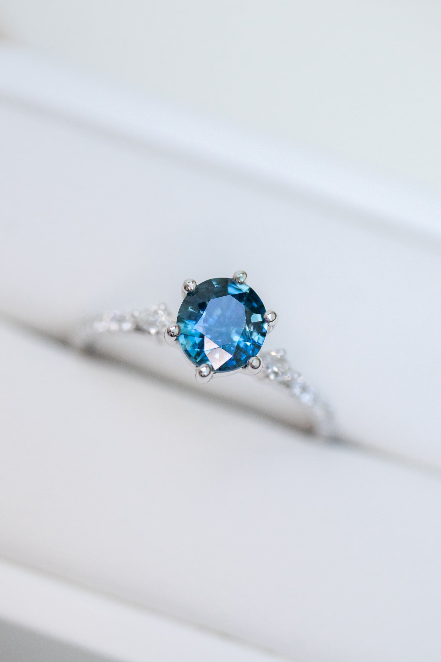 0.79ct Oval Blue Sapphire (With Certificate) & Diamonds 18K White Gold half Eternity Ring