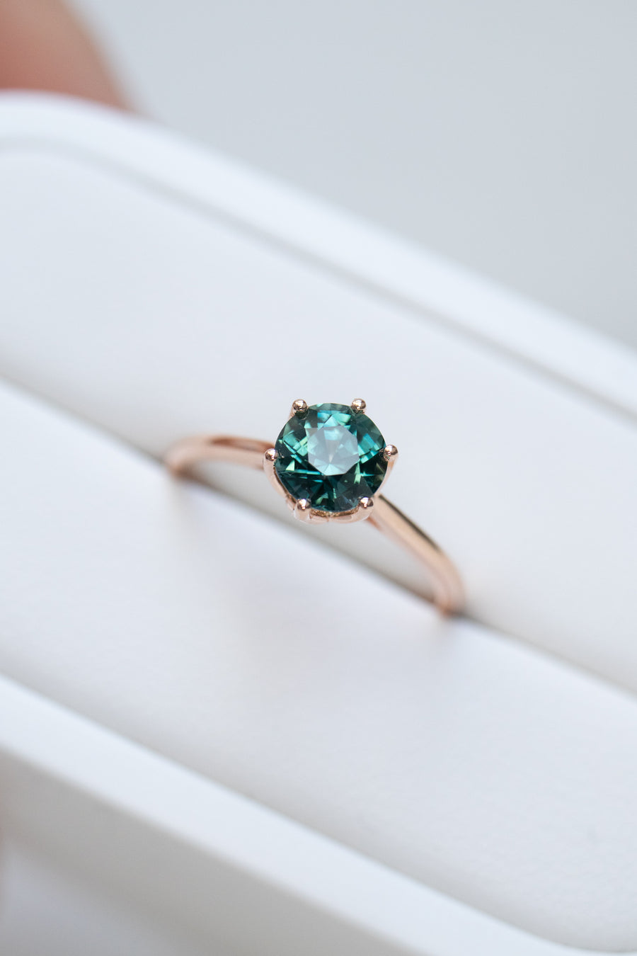 1.14carat Natural Teal Sapphire 18K Rose Gold Ring (Unheated with Certificate) & total 0.193carat Diamonds Stacking Ring