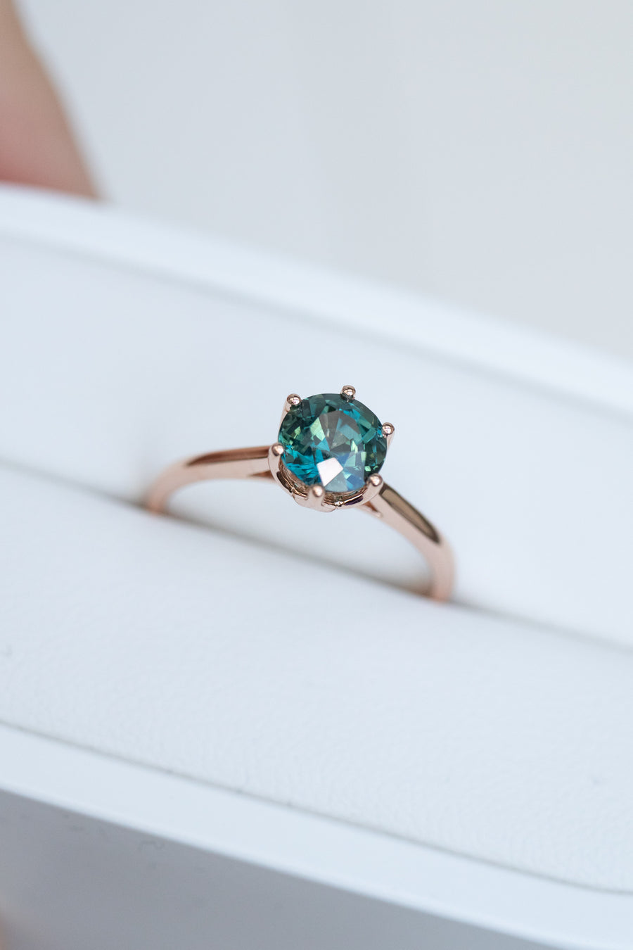 1.14carat Natural Teal Sapphire 18K Rose Gold Ring (Unheated with Certificate) & total 0.193carat Diamonds Stacking Ring