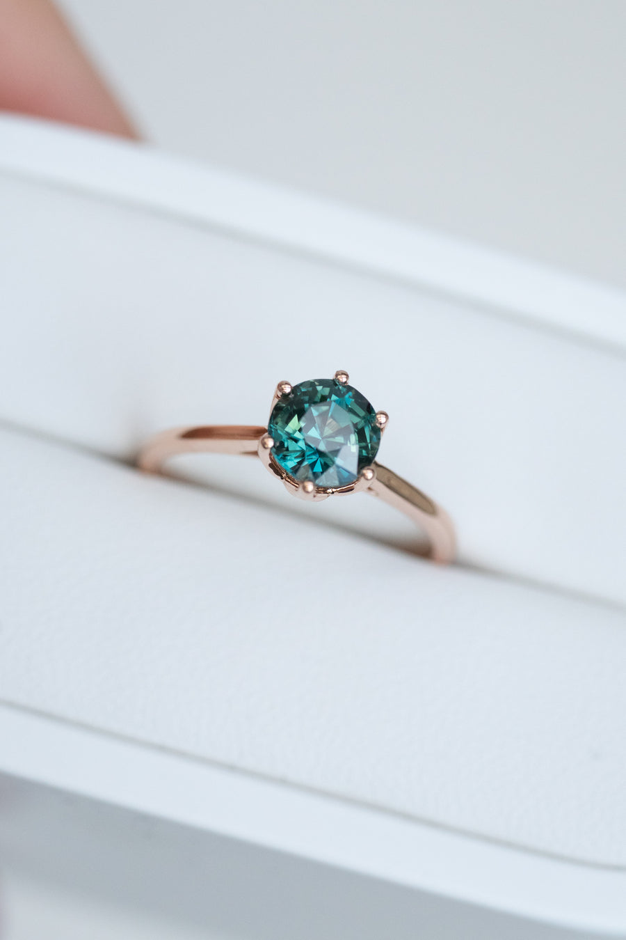 1.14carat Natural Teal Sapphire 18K Rose Gold Ring (Unheated with Certificate) & total 0.193carat Diamonds Stacking Ring