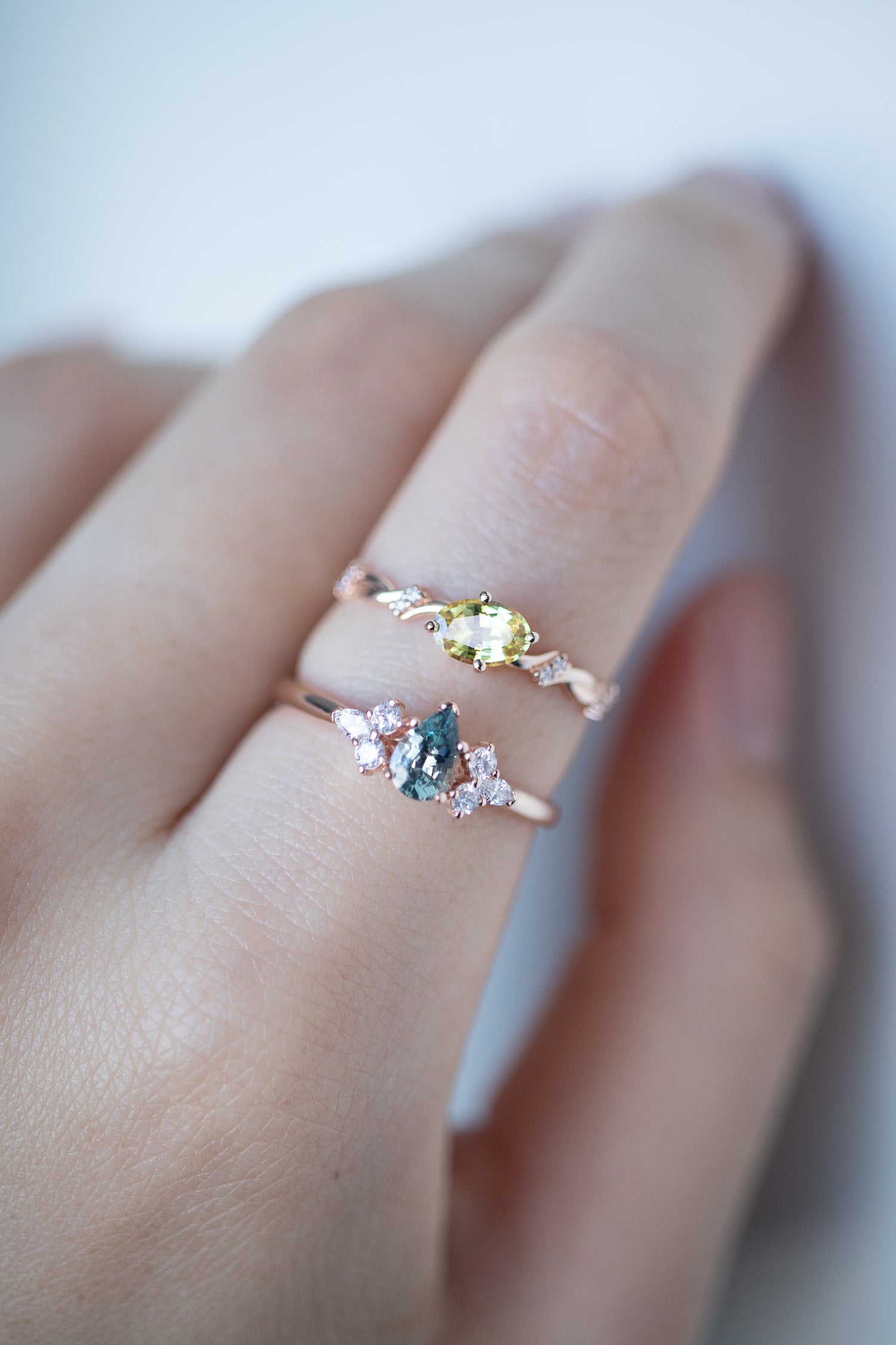 PREORDER - Petite Collection ~6x4mm Pear Sapphire & diamonds 14/18K Gold Ring