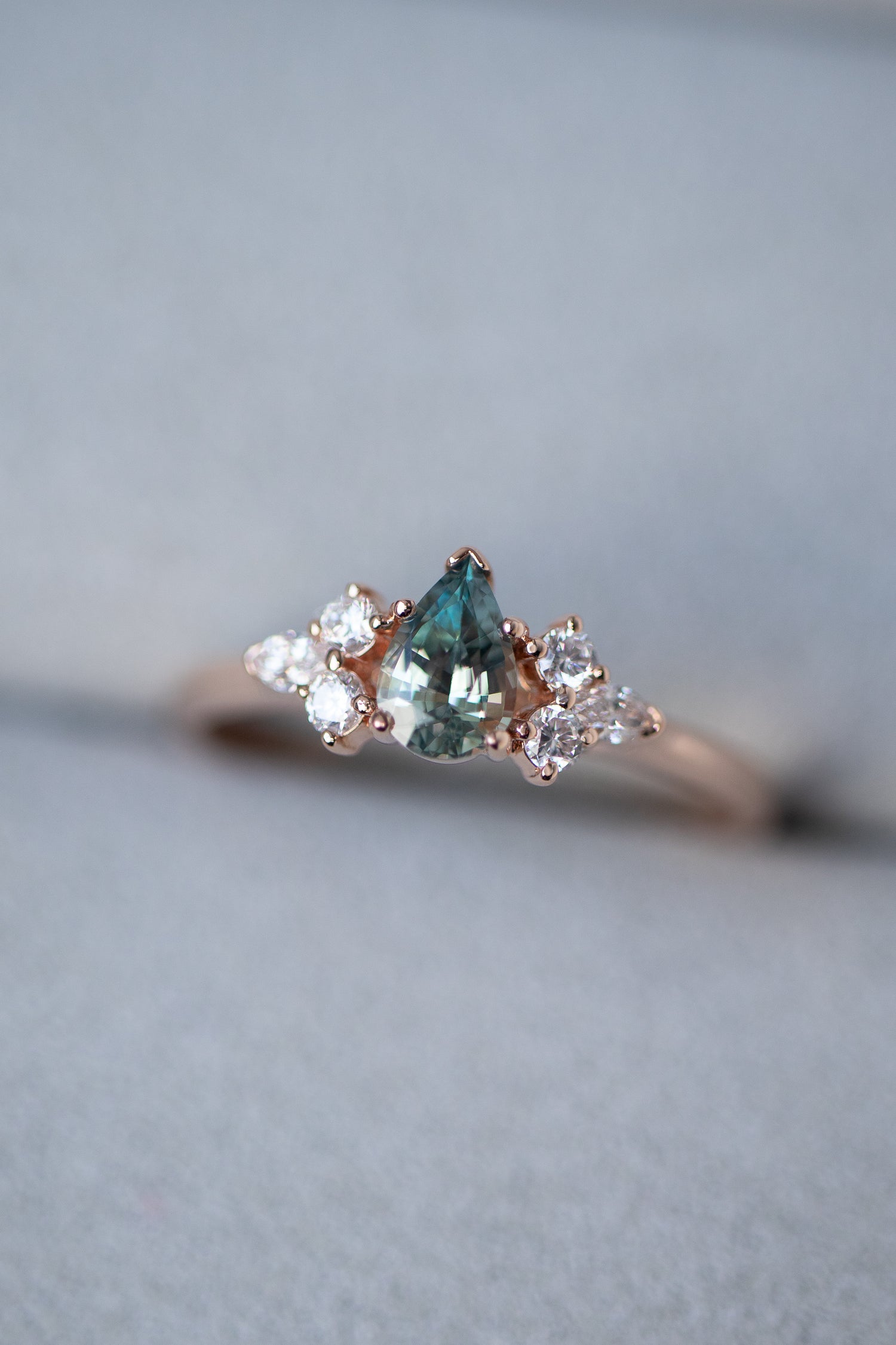 PREORDER - Petite Collection ~6x4mm Pear Sapphire & diamonds 14/18K Gold Ring