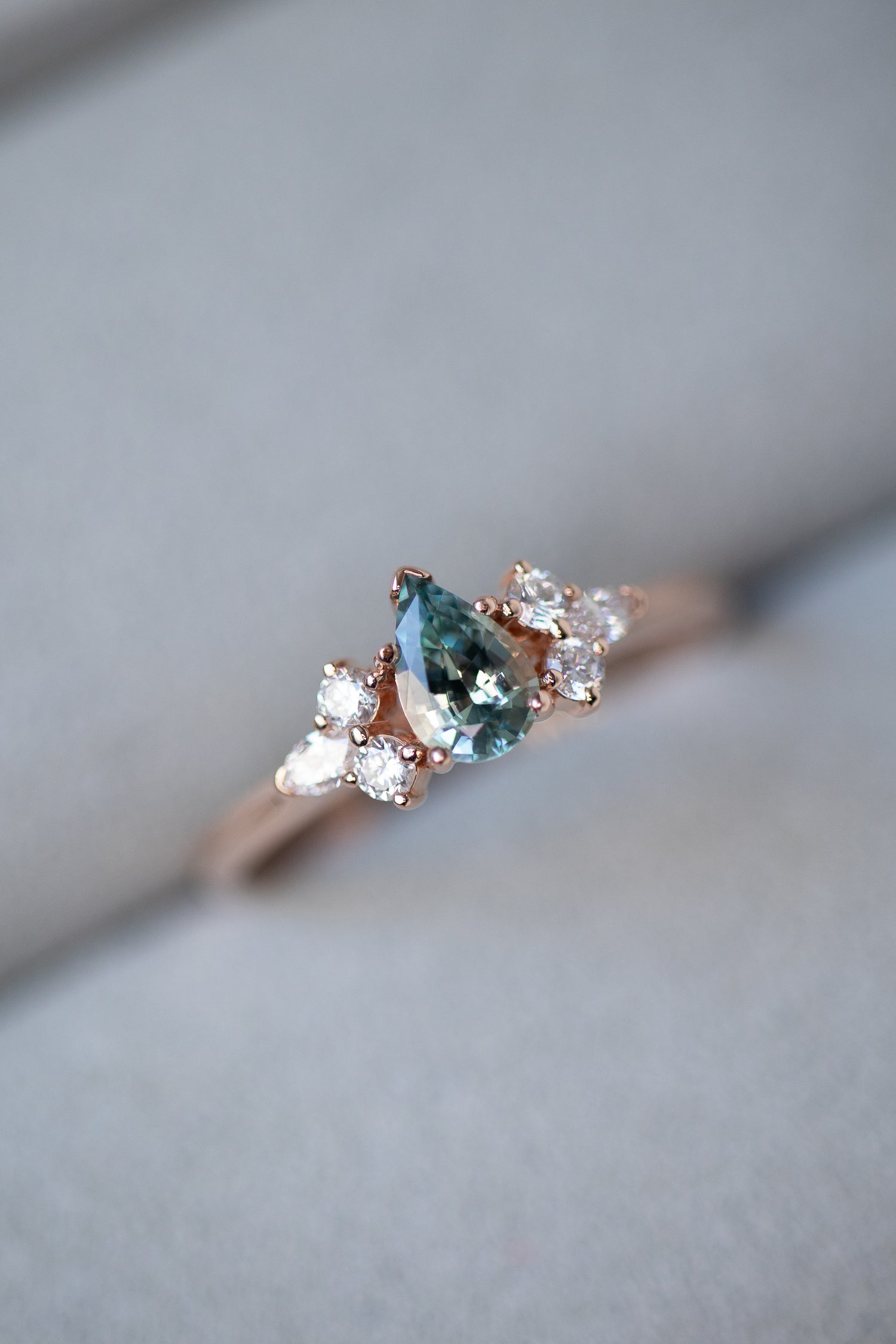 PREORDER - Petite Collection ~6x4mm Pear Sapphire & diamonds 14/18K Gold Ring