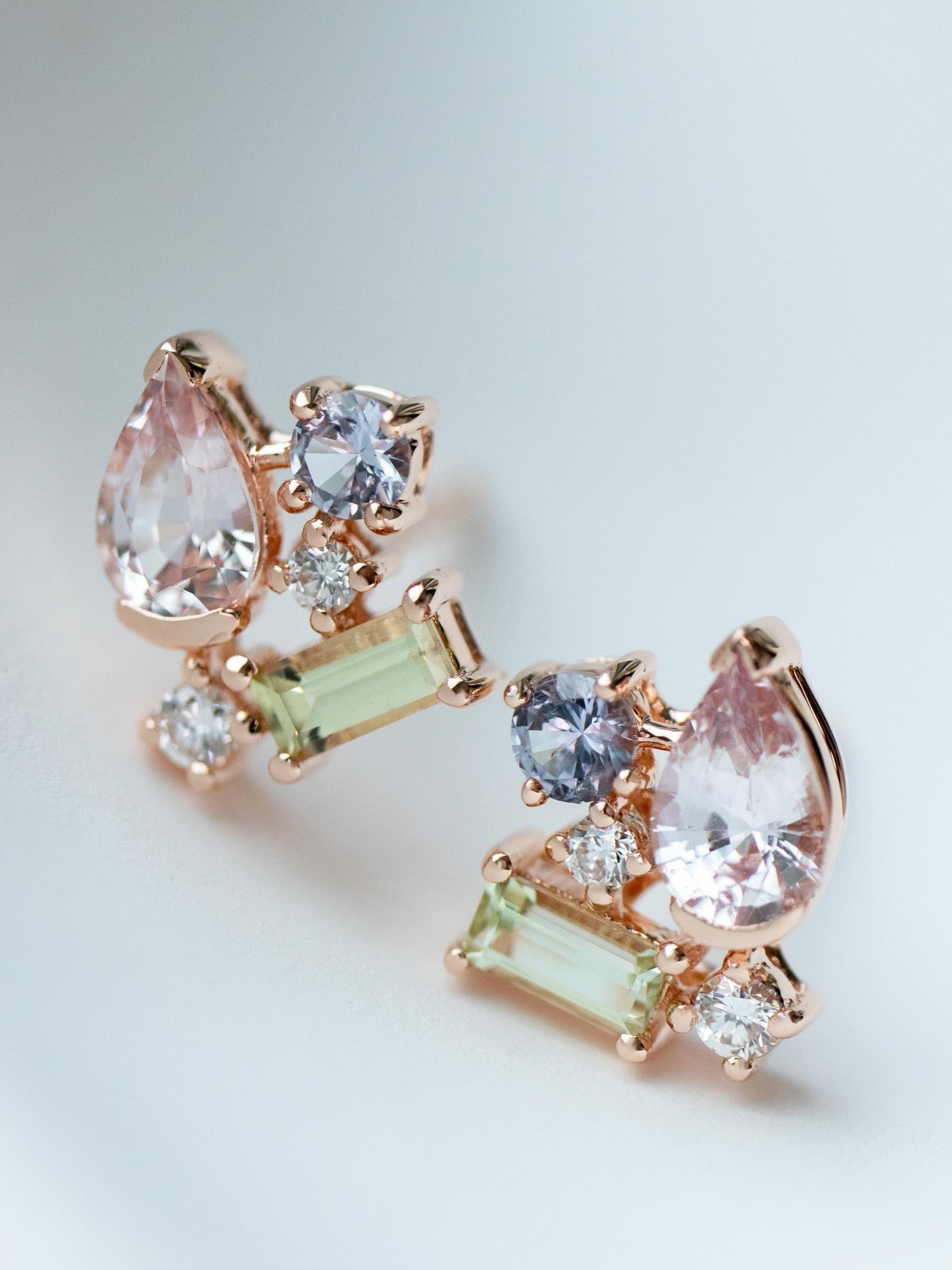 Petit jardin douillet Sapphire & diamonds 18K Rose Gold Stud Earrings