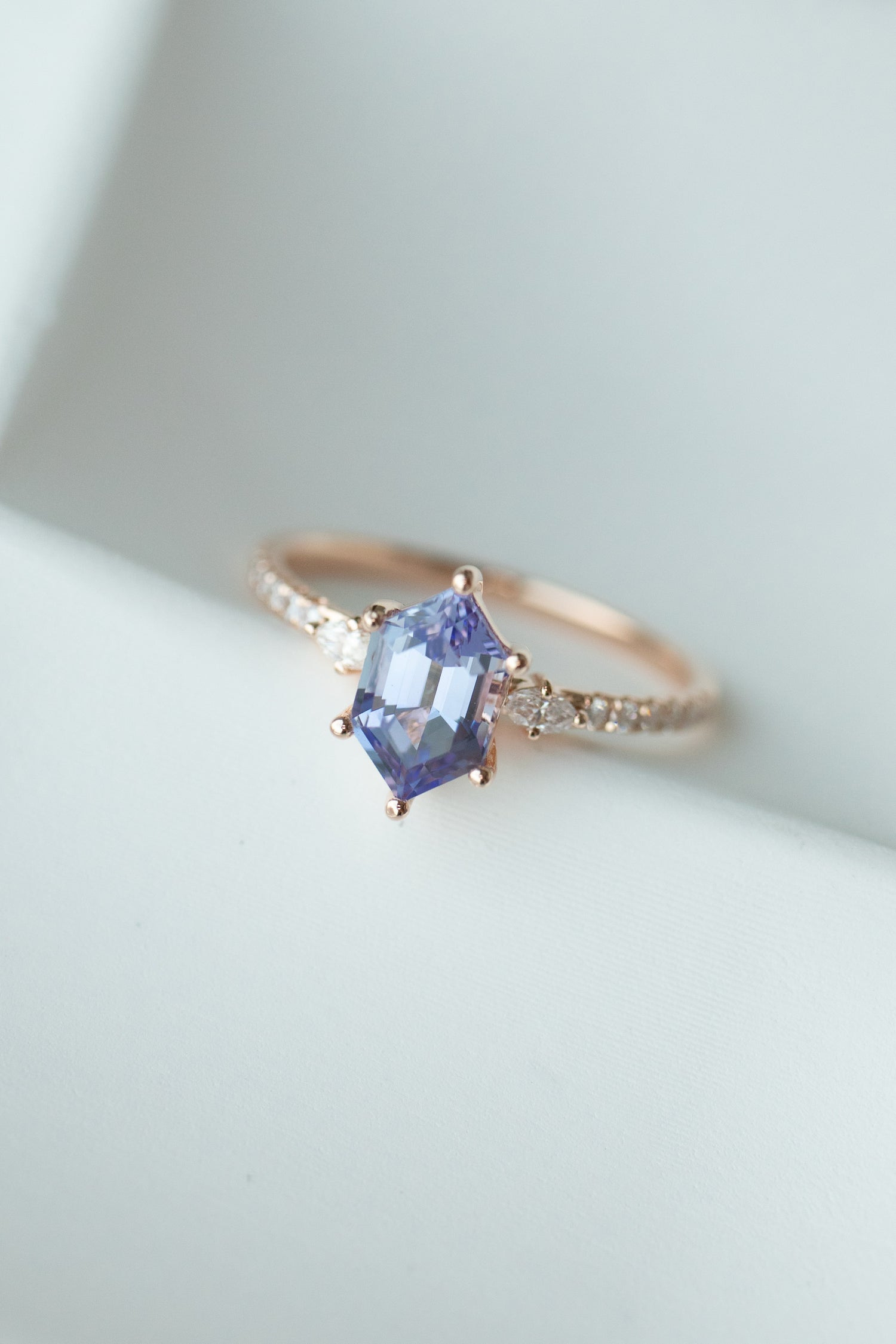 1.03ct Signature Hexagon Tanzanite & diamonds 18K Rose Gold Half Eternity Ring