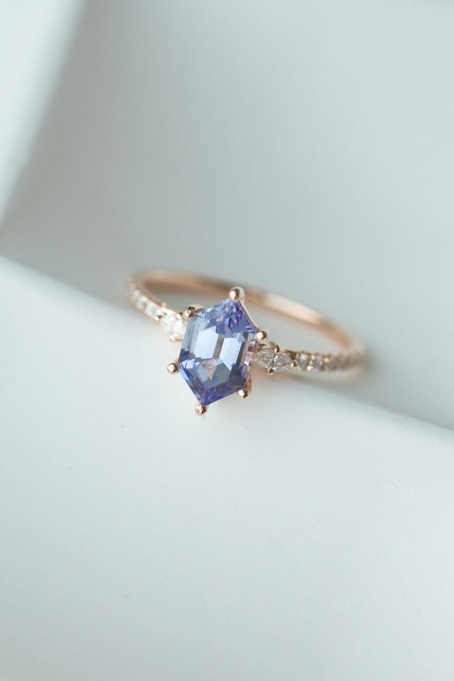 1.09ct Signature Hexagon Tanzanite & diamond 18K Rose Gold Half Eternity Ring