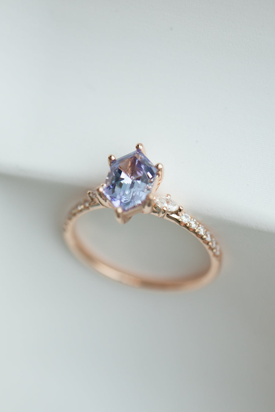1.09ct Signature Hexagon Tanzanite & diamond 18K Rose Gold Half Eternity Ring