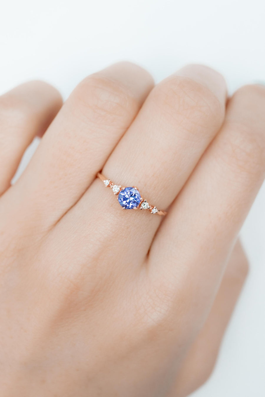 PREORDER - Five Stone twisted ~0.50-0.60ct Tanzanite & diamond 14/18K Gold Ring