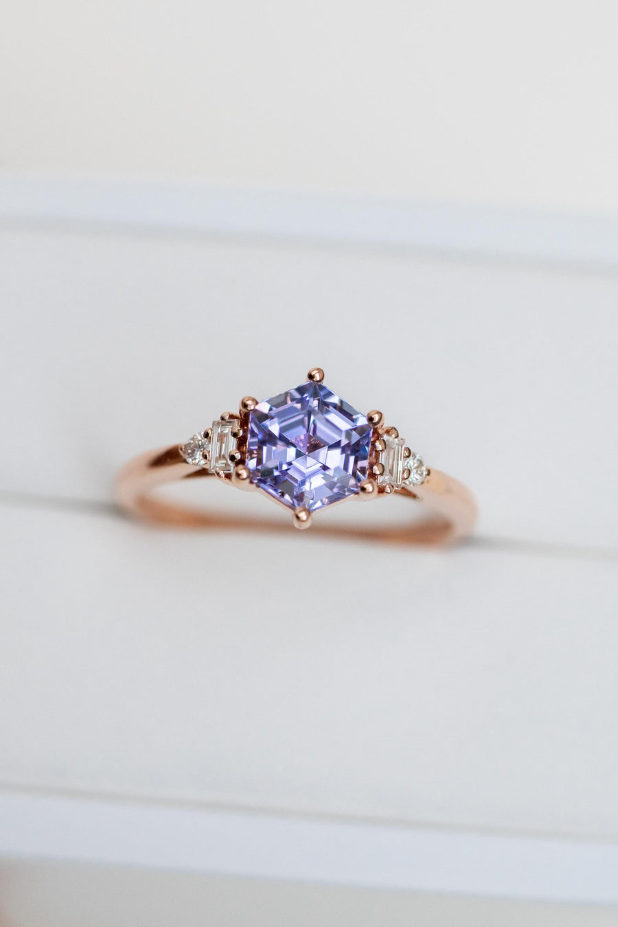 1.12ct Hexagon Tanzanite & total diamond 18K Rose Gold Ring