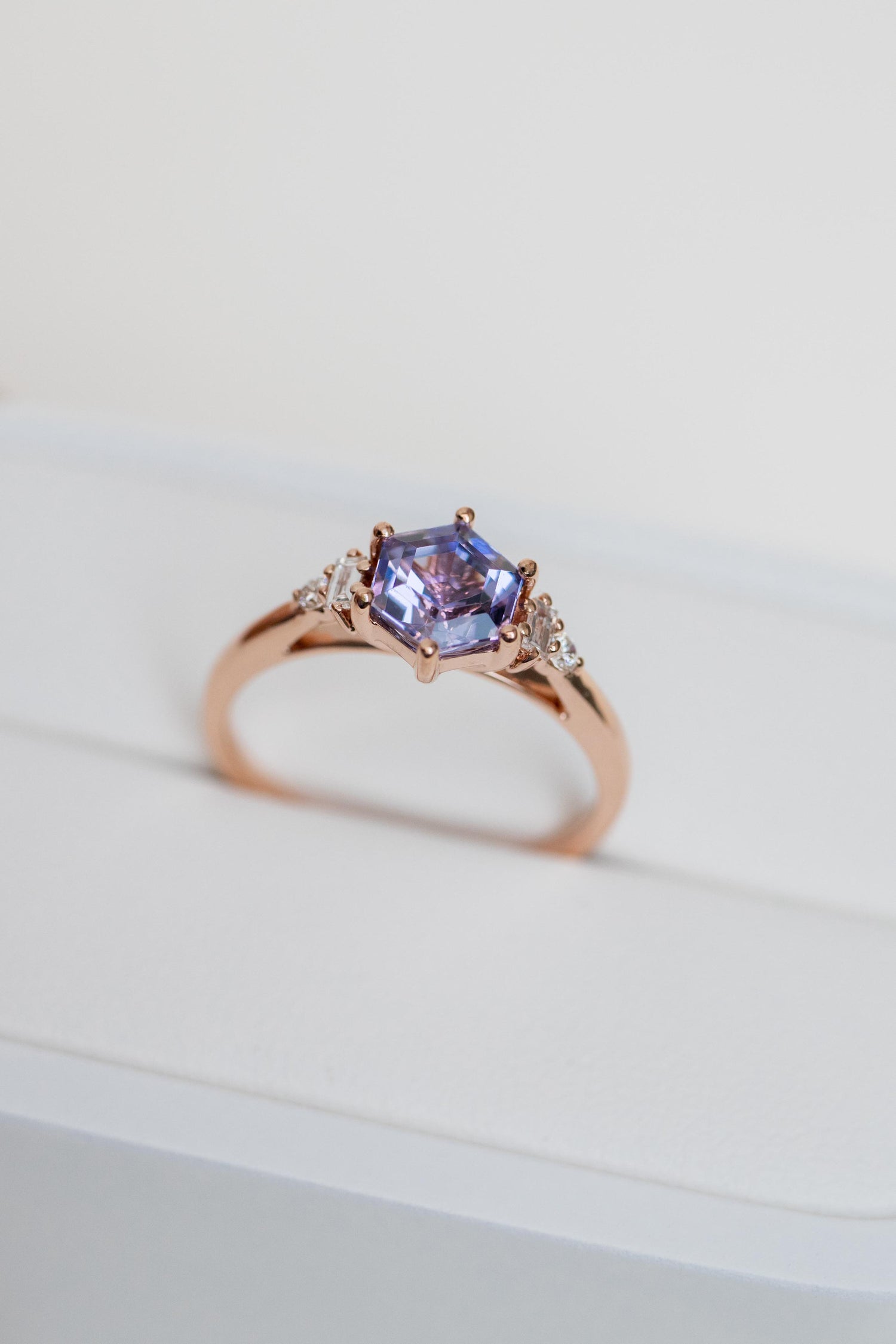 1.12ct Hexagon Tanzanite & diamonds 18K Rose Gold Ring