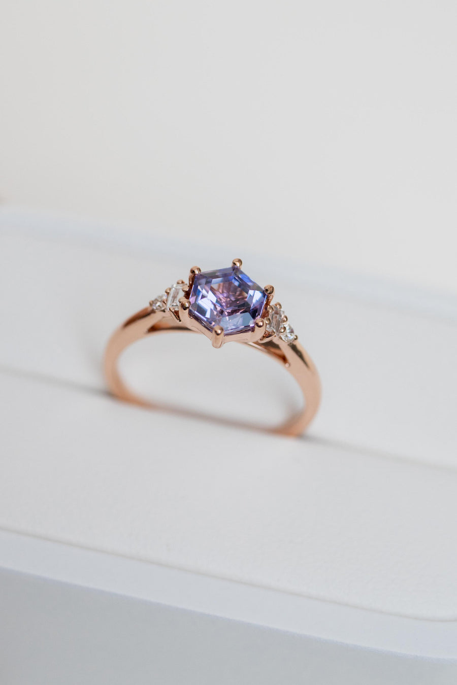 1.12ct Hexagon Tanzanite & total diamond 18K Rose Gold Ring