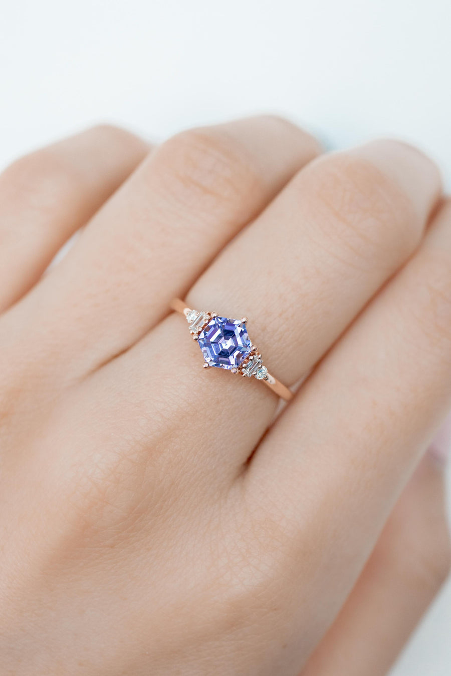 1.12ct Hexagon Tanzanite & total diamond 18K Rose Gold Ring