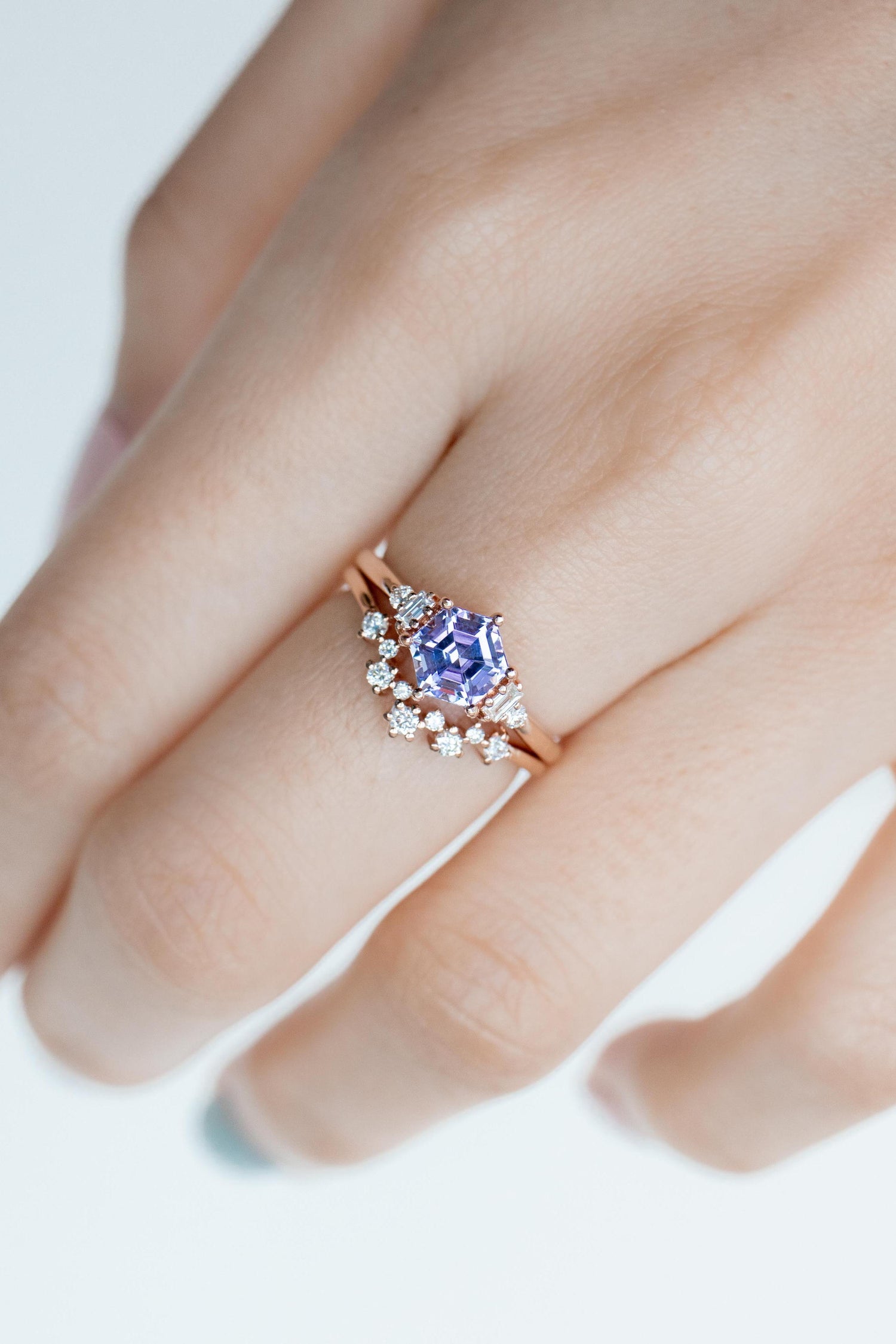 1.12ct Hexagon Tanzanite & diamonds 18K Rose Gold Ring