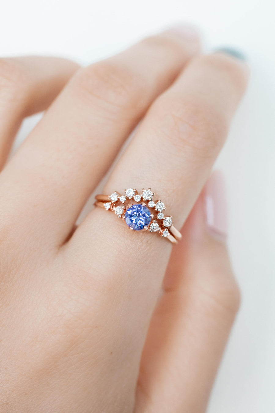 PREORDER - Five Stone twisted ~0.50-0.60ct Tanzanite & diamond 14/18K Gold Ring