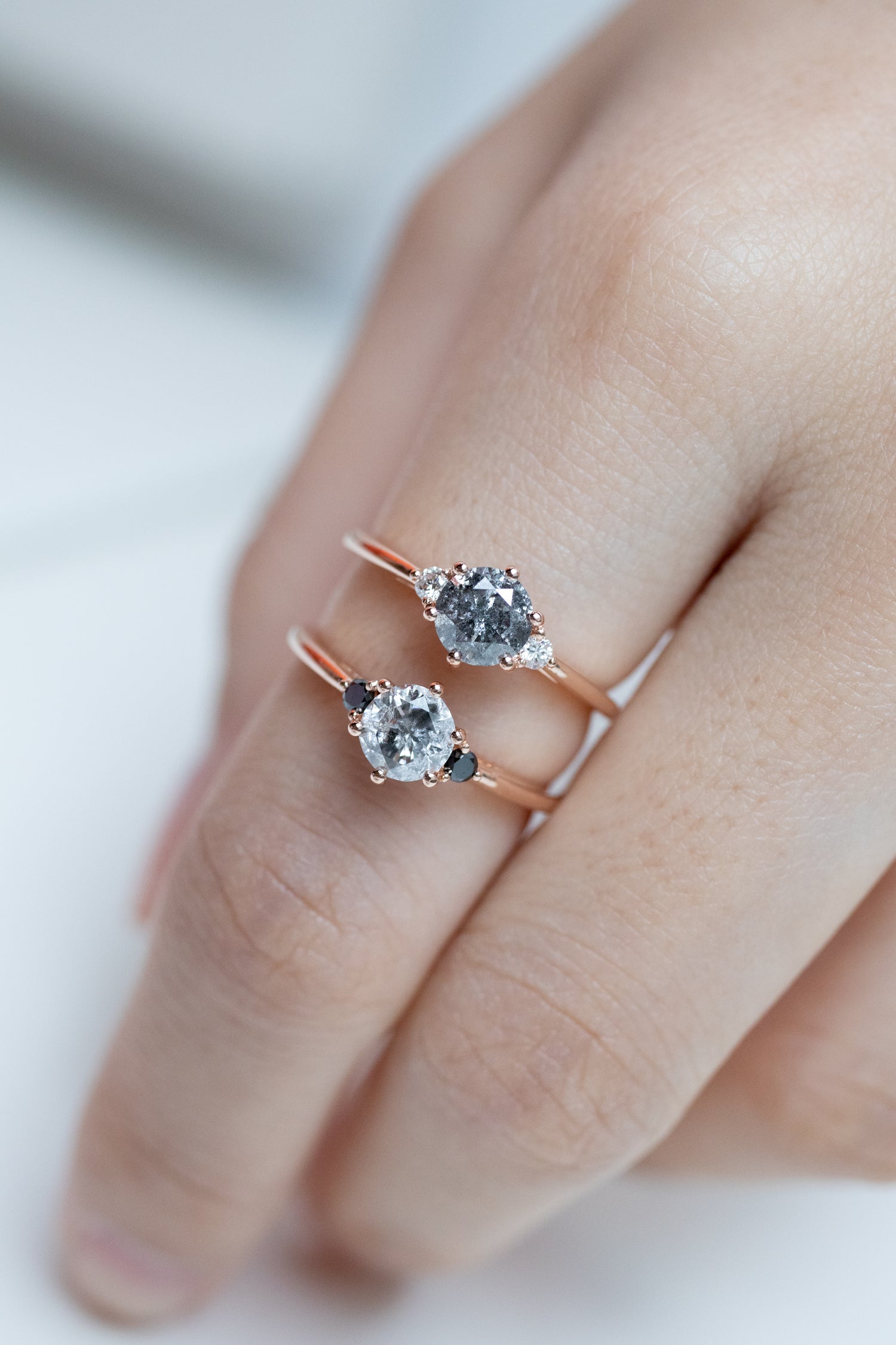 0.70ct Round Salt and Pepper Diamond & Black diamonds 18K Rose Gold Ring