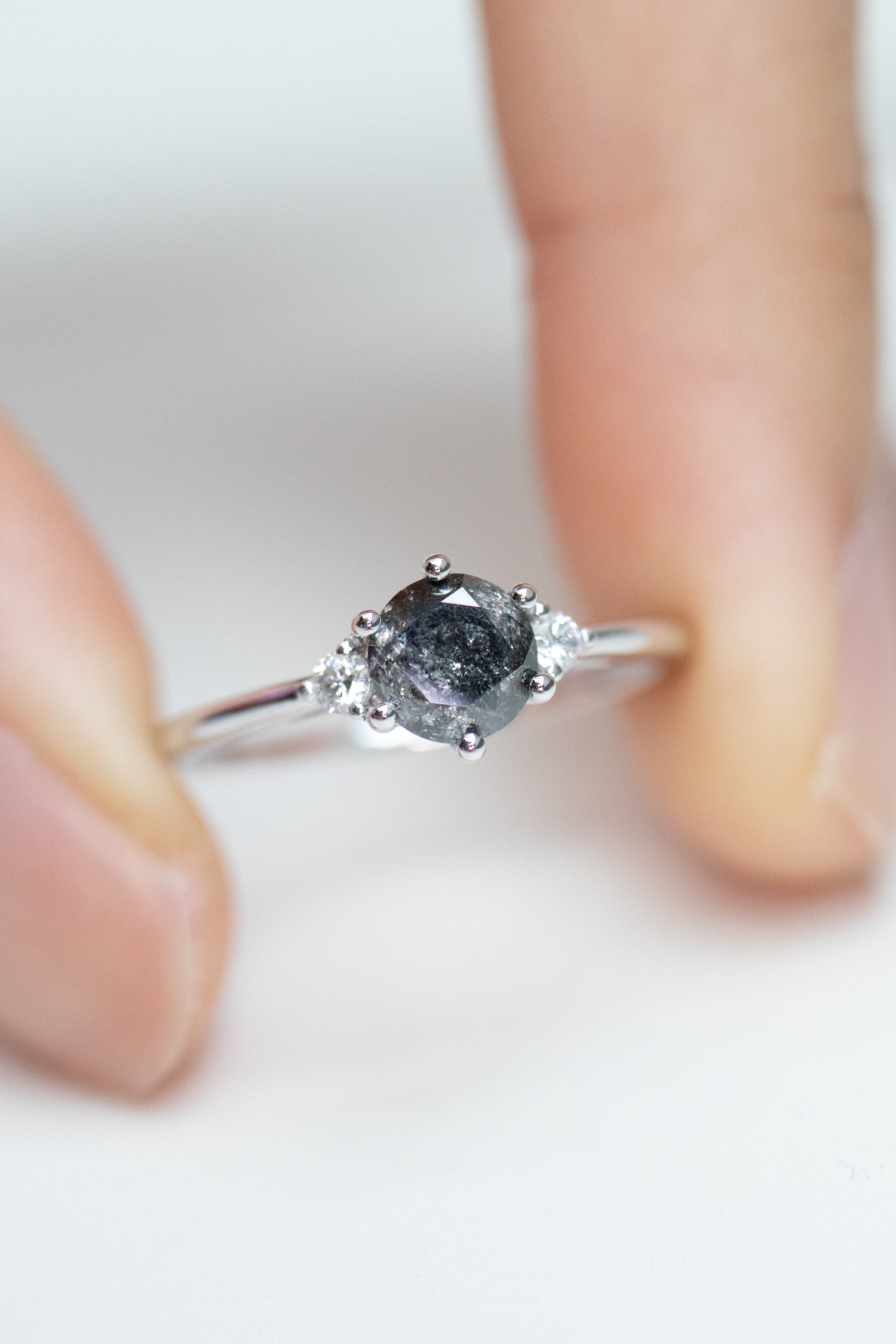 0.69ct Round Salt and Pepper Diamond & White Diamonds 18K White Gold Ring