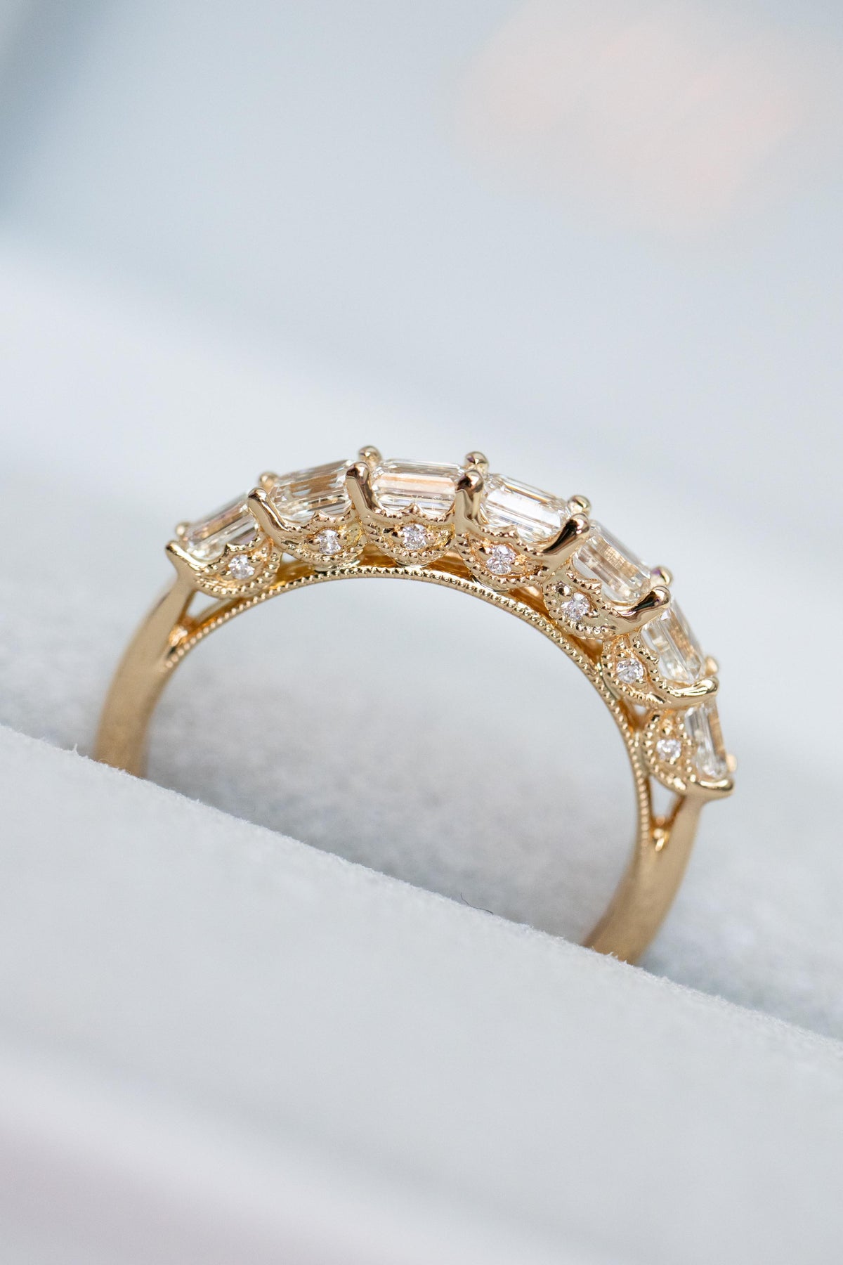 PREORDER - Emerald Half Eternity diamond ~0.90ct 18K Gold Ring