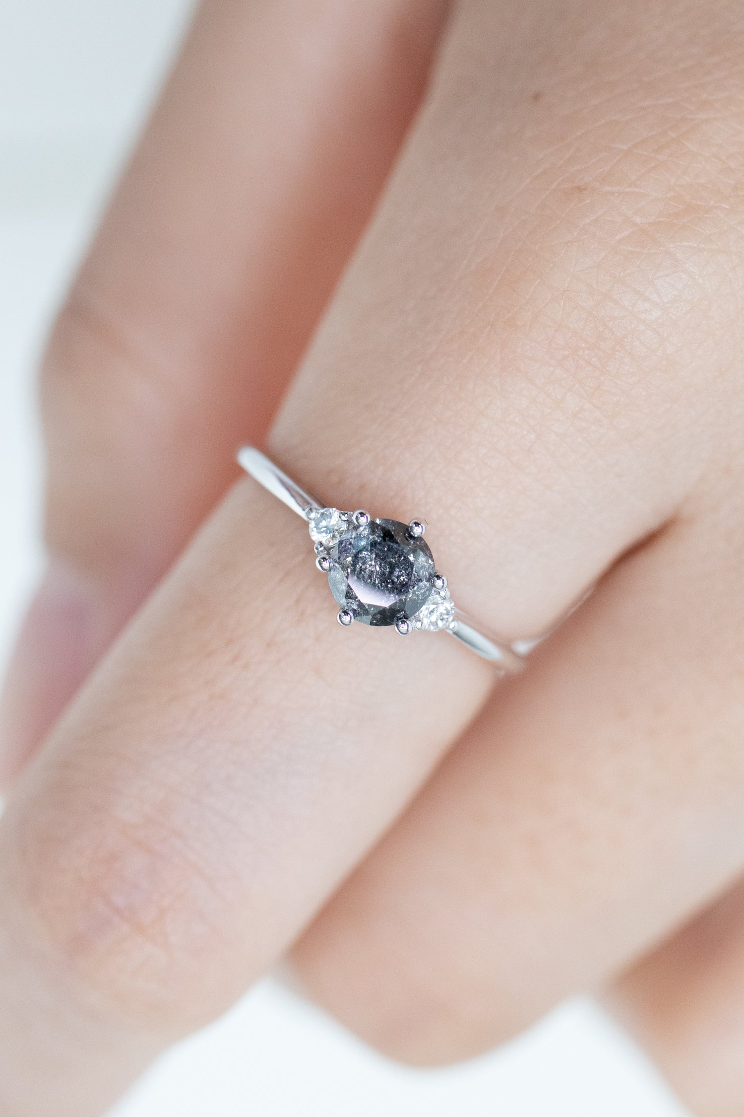 0.69ct Round Salt and Pepper Diamond & White Diamonds 18K White Gold Ring