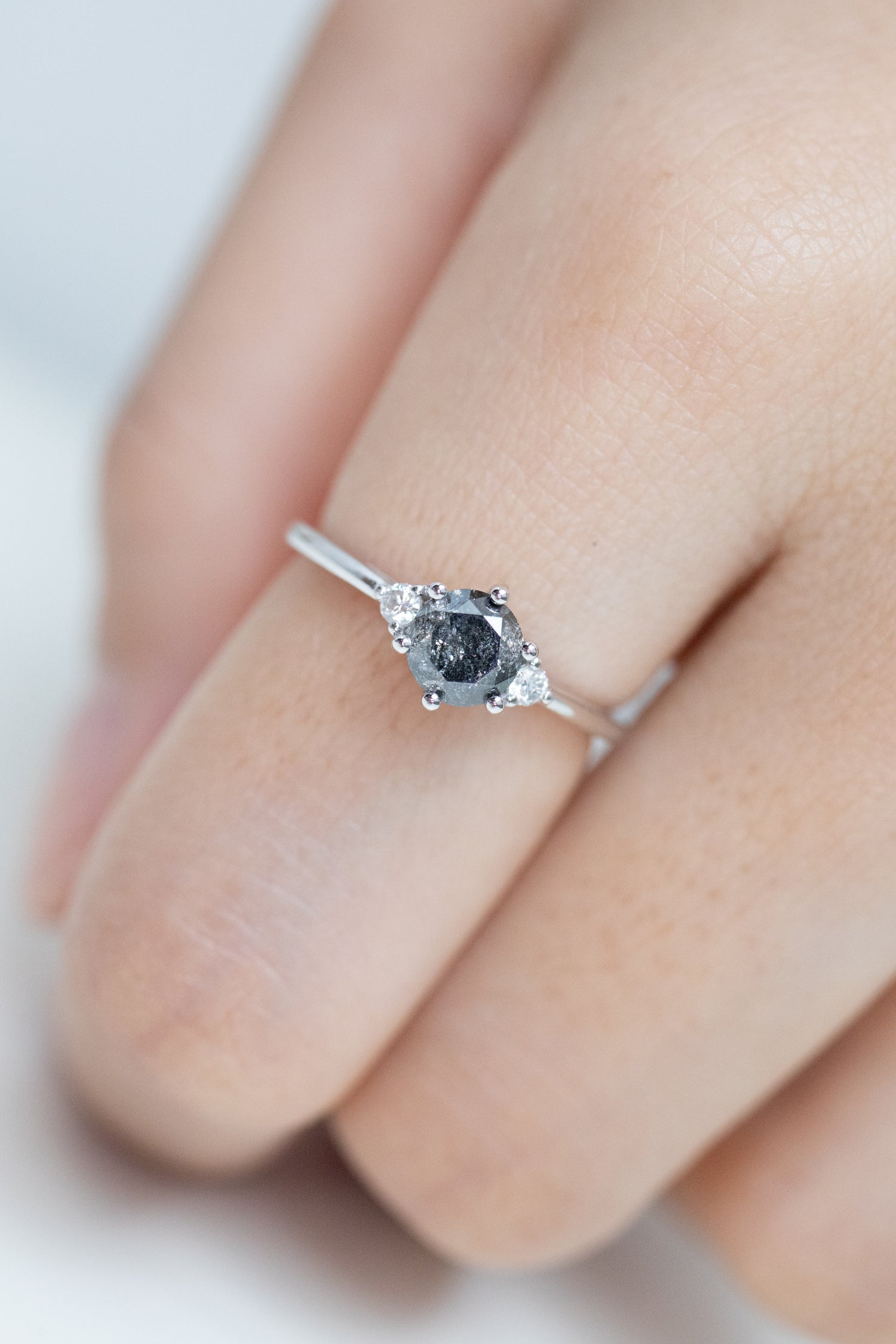 0.69ct Round Salt and Pepper Diamond & White Diamonds 18K White Gold Ring