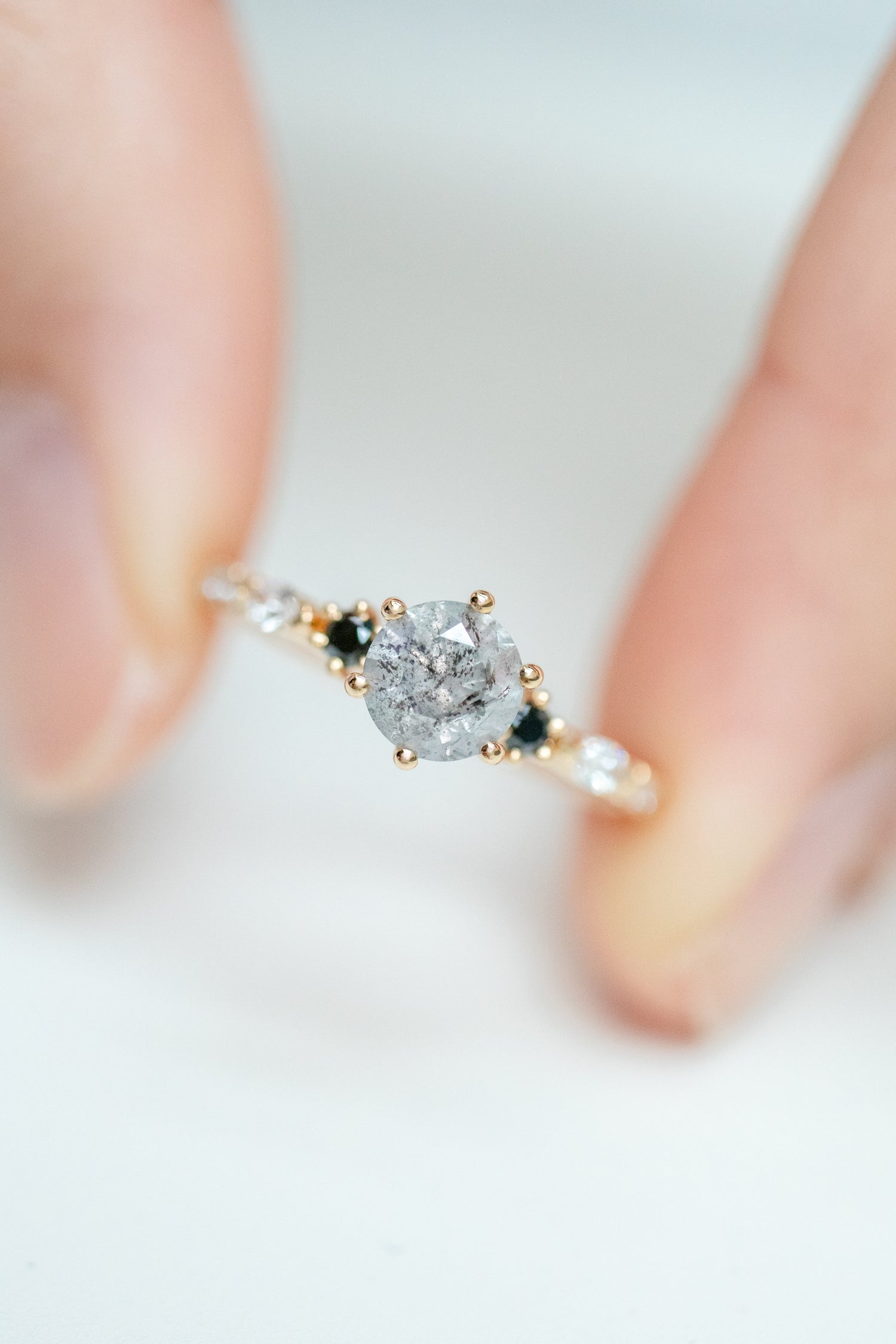Saturne 0.59ct Salt and Pepper Diamond & black/ white diamonds 18K Yellow Gold Half Eternity Ring