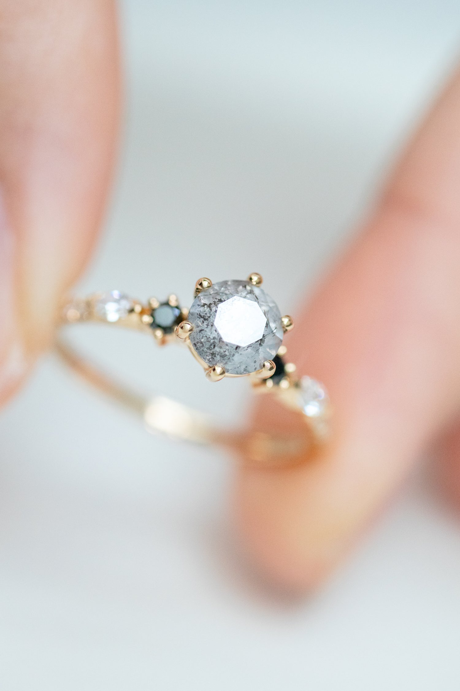 Saturne 0.59ct Salt and Pepper Diamond & black/ white diamonds 18K Yellow Gold Half Eternity Ring
