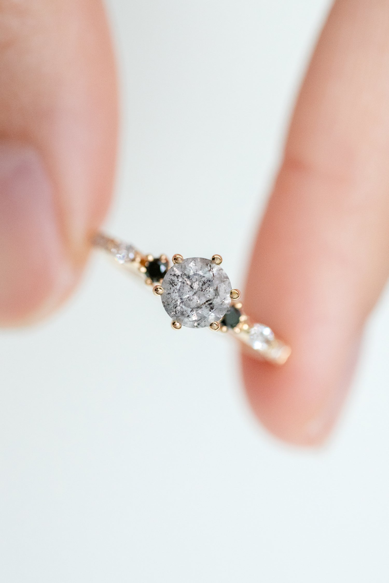 Saturne 0.59ct Salt and Pepper Diamond & black/ white diamonds 18K Yellow Gold Half Eternity Ring
