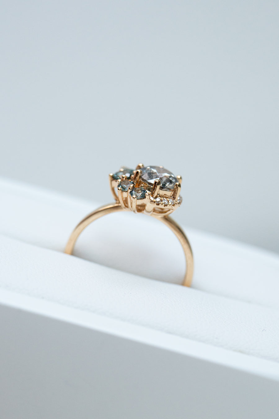 Renaissance 1.03ct Salt and Pepper Diamond and Sapphire 18K Yellow Gold Ring
