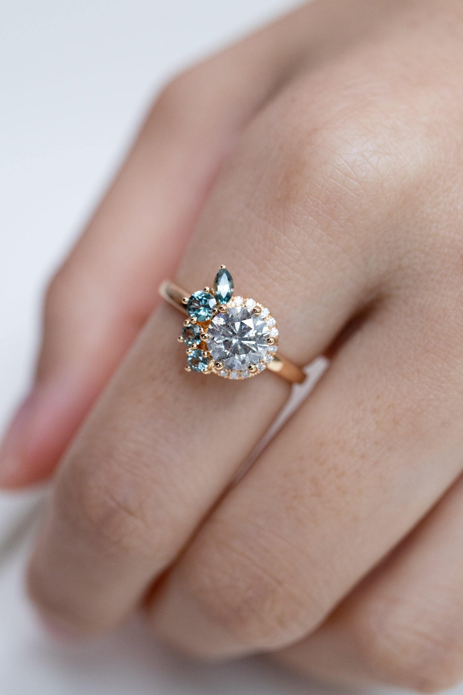 1.03ct Renaissance Salt and Pepper Diamond and Sapphire 18K Yellow Gold Ring