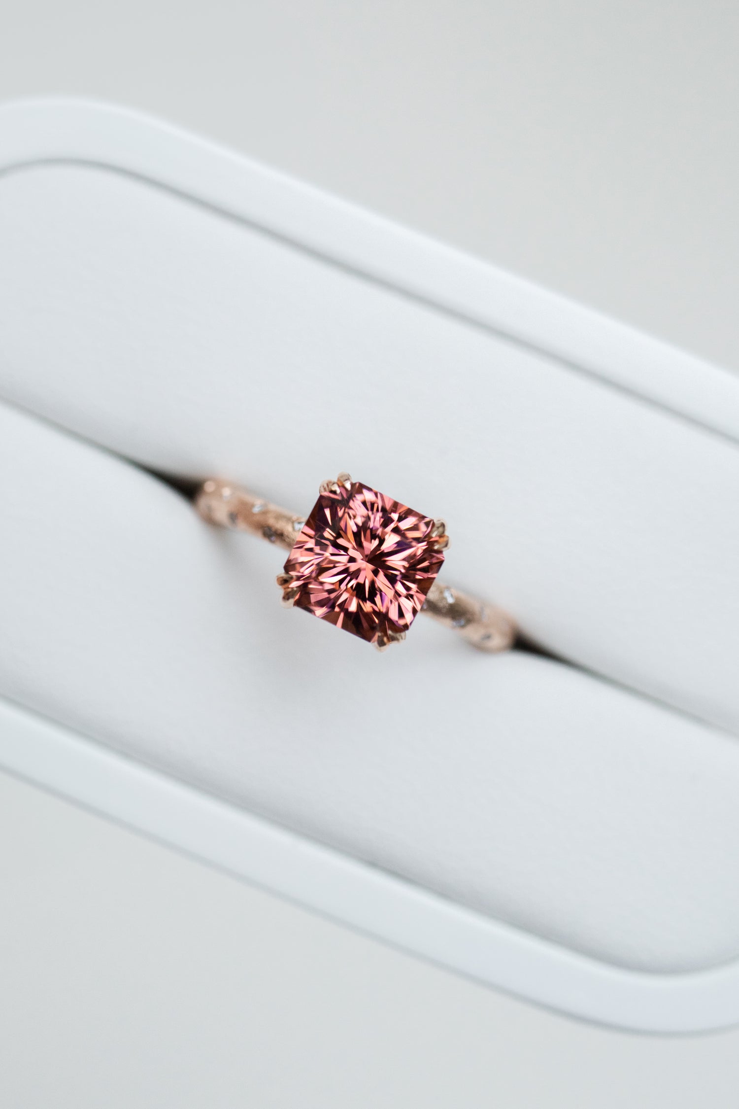 2.10ct Octagon Sunset Tourmaline (With Certificate) & diamonds 18K Rose Gold Ring