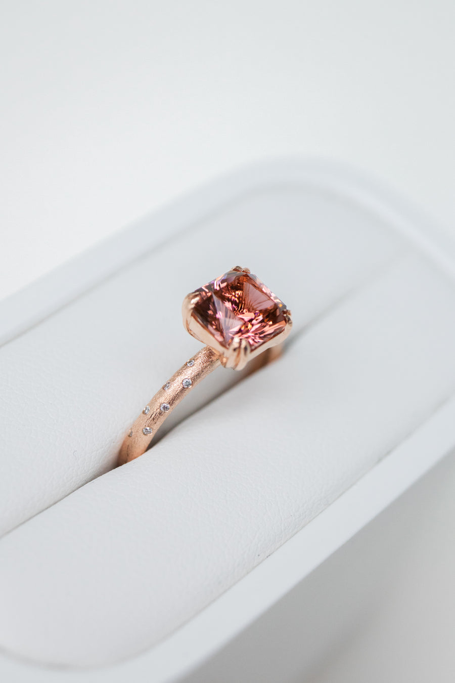 2.10ct Octagon Sunset Tourmaline & diamond 18K Rose Gold Ring (With Certificate)