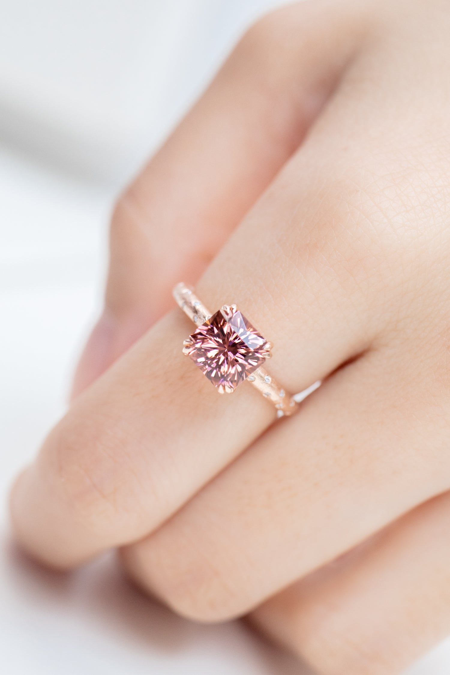 2.10ct Octagon Sunset Tourmaline (With Certificate) & diamonds 18K Rose Gold Ring