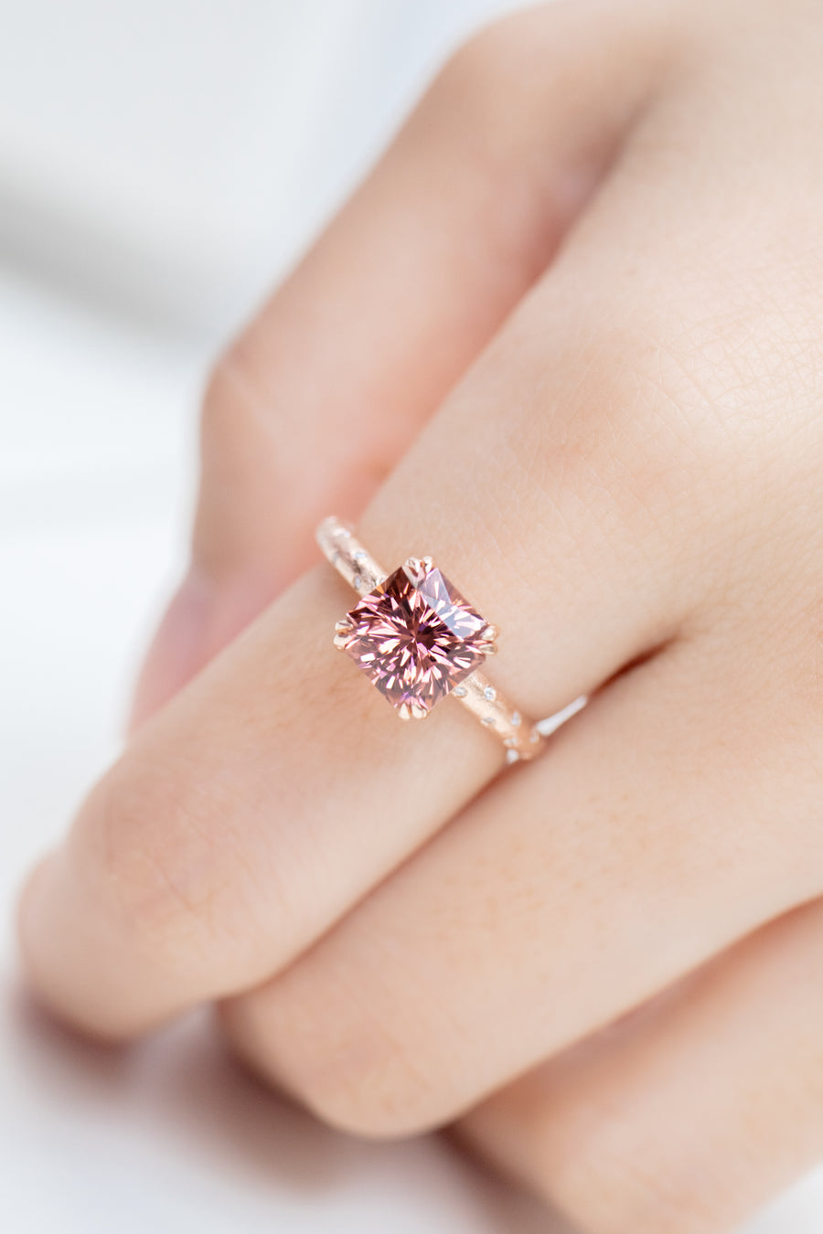 2.10ct Octagon Sunset Tourmaline & diamond 18K Rose Gold Ring (With Certificate)