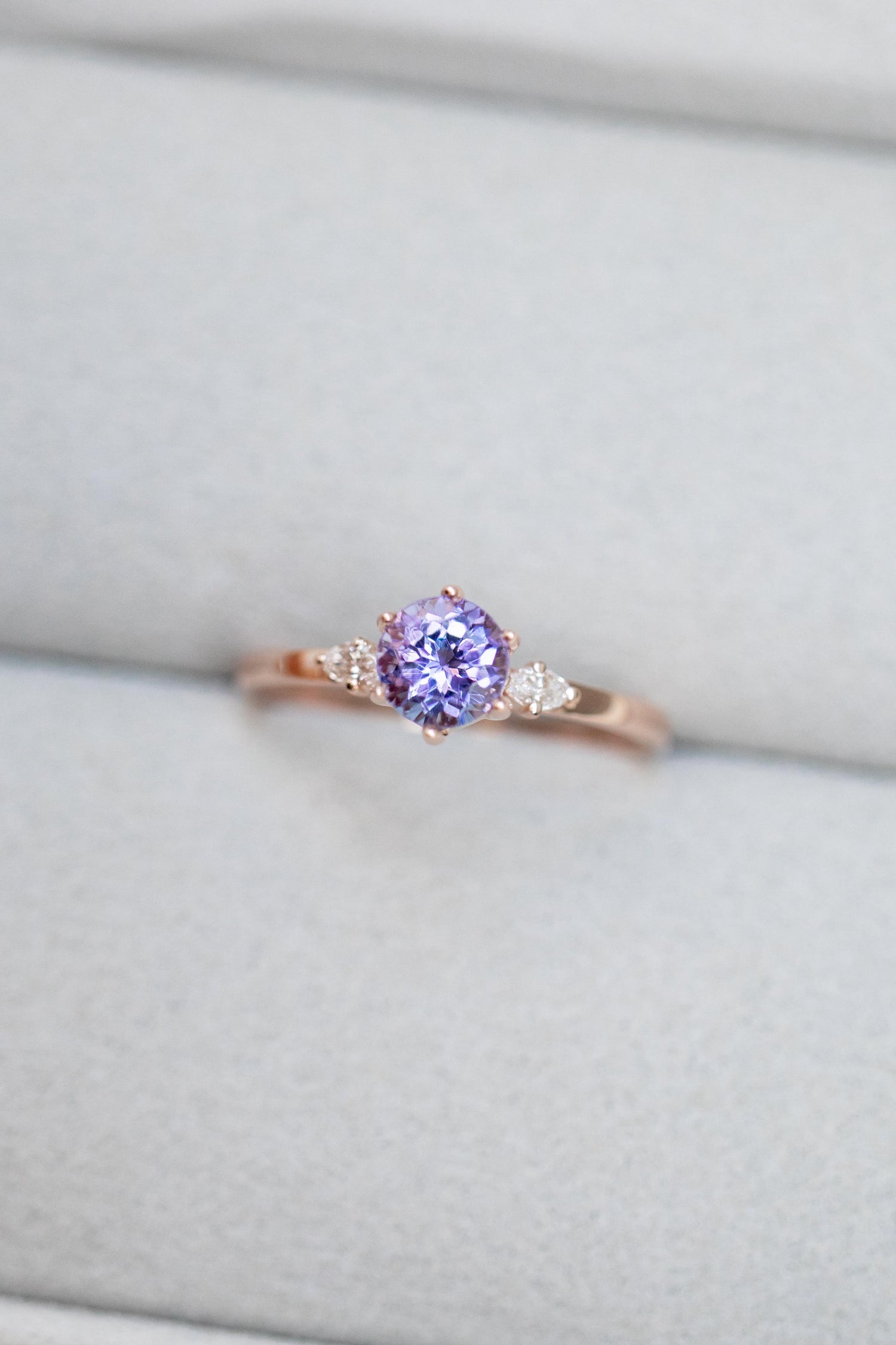 PREORDER - Three Stone Style ~0.40-0.45ct Tanzanite & diamonds 14/18K Rose Gold Ring