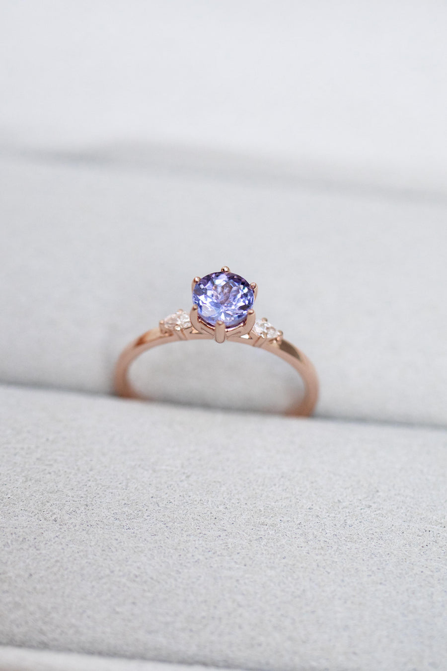 0.56ct Three Stone Style Tanzanite & diamond 14K Rose Gold Ring
