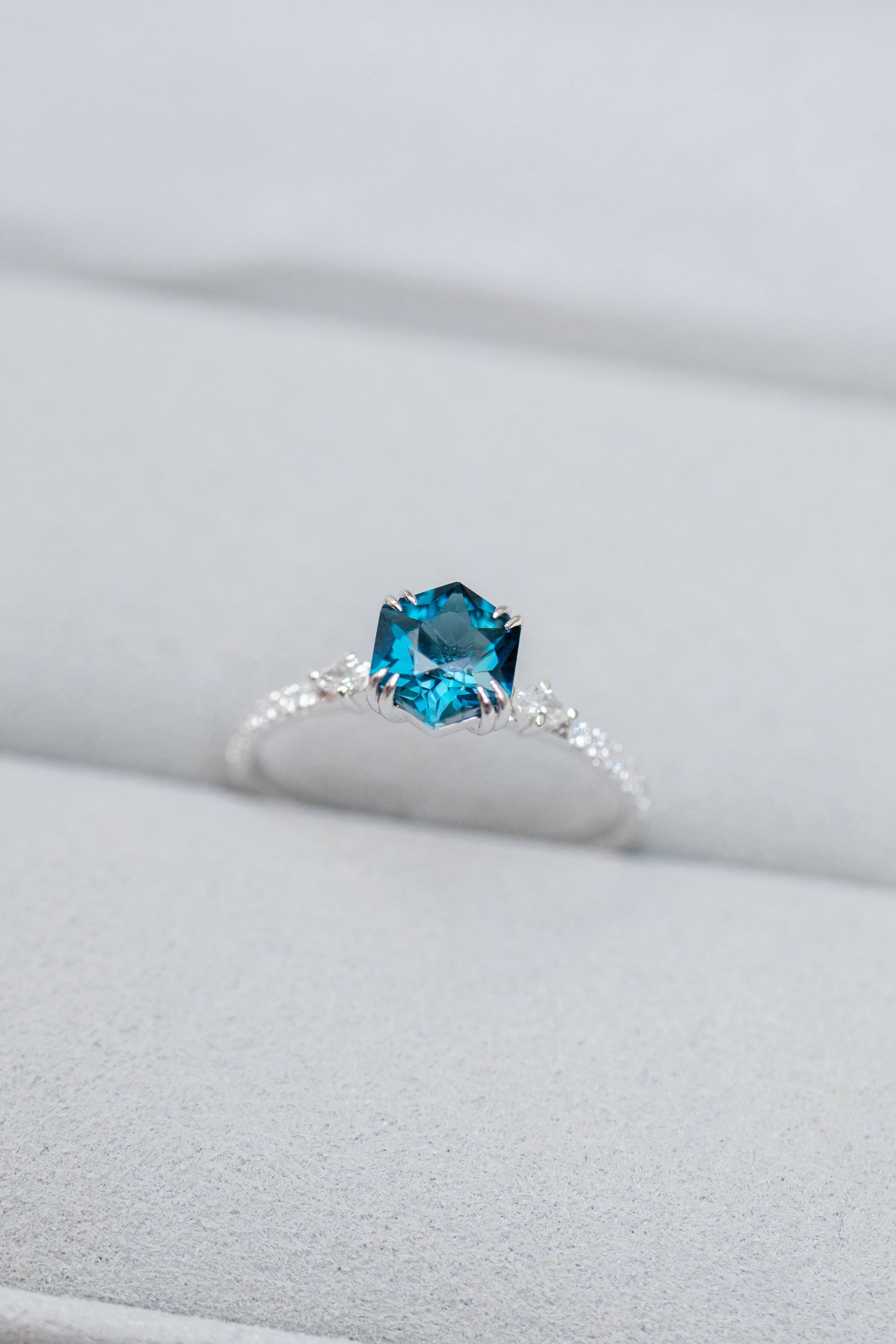Bleu suisse Topaz ~1.20-1.35ct & diamonds 18K White Gold Half Eternity Ring