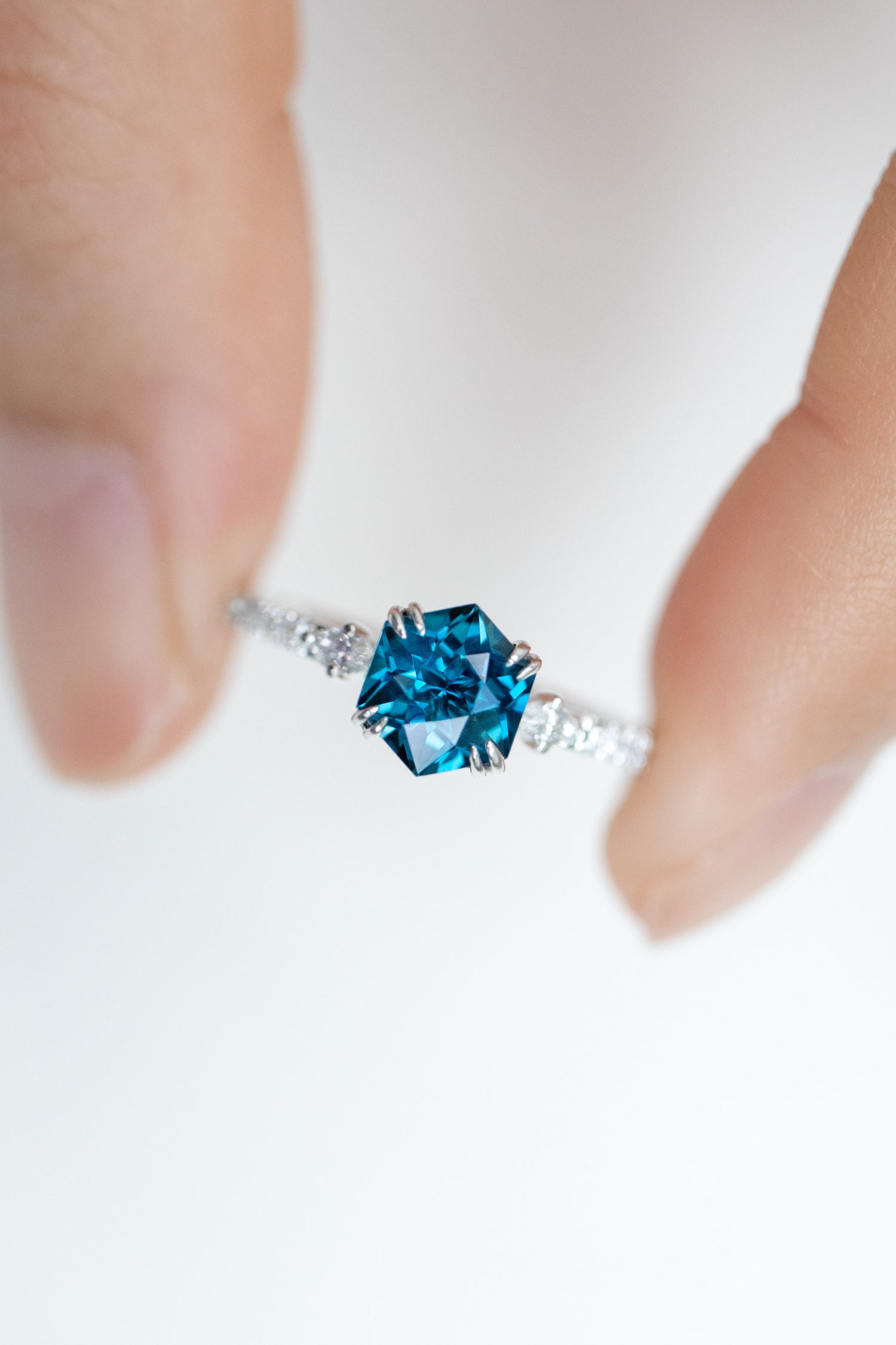 Bleu suisse Topaz ~1.20-1.35ct & diamonds 18K White Gold Half Eternity Ring