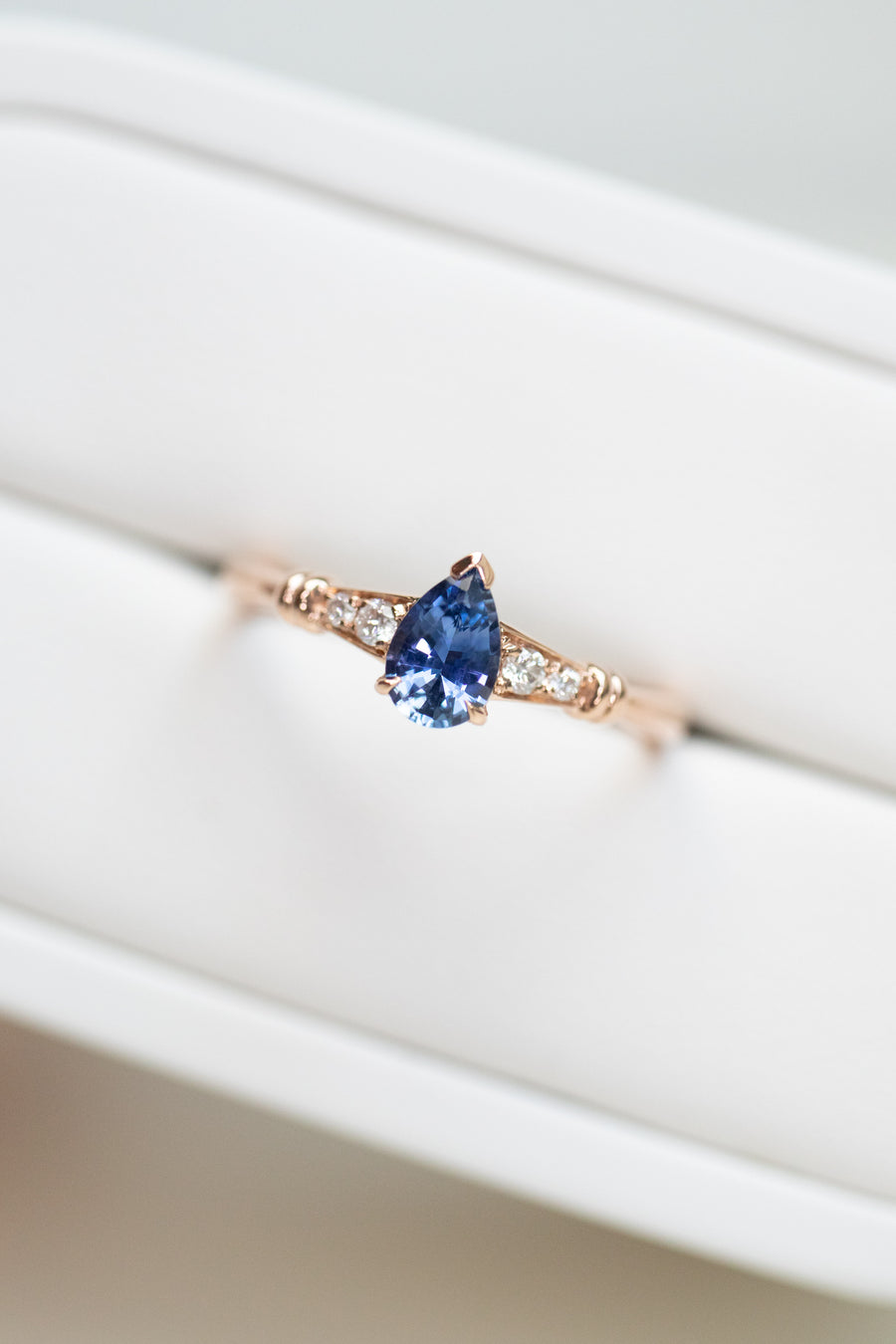 0.45carat Pear Blue Sapphire & total 0.06carat Diamonds 18K Rose/Yellow Gold Ring