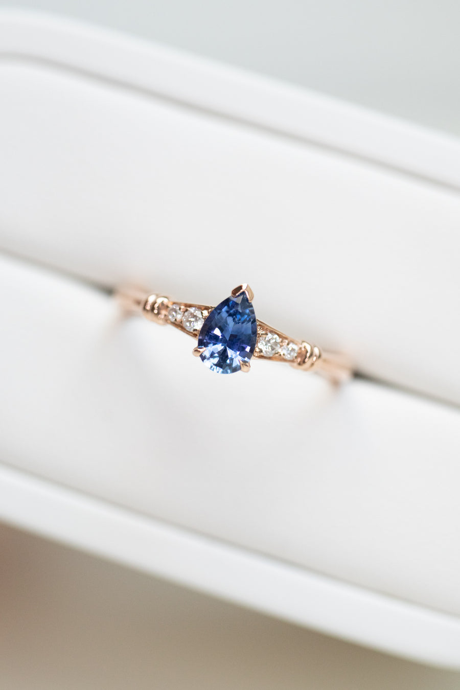 Pear 0.45ct Blue Sapphire & diamond 18K Gold Ring