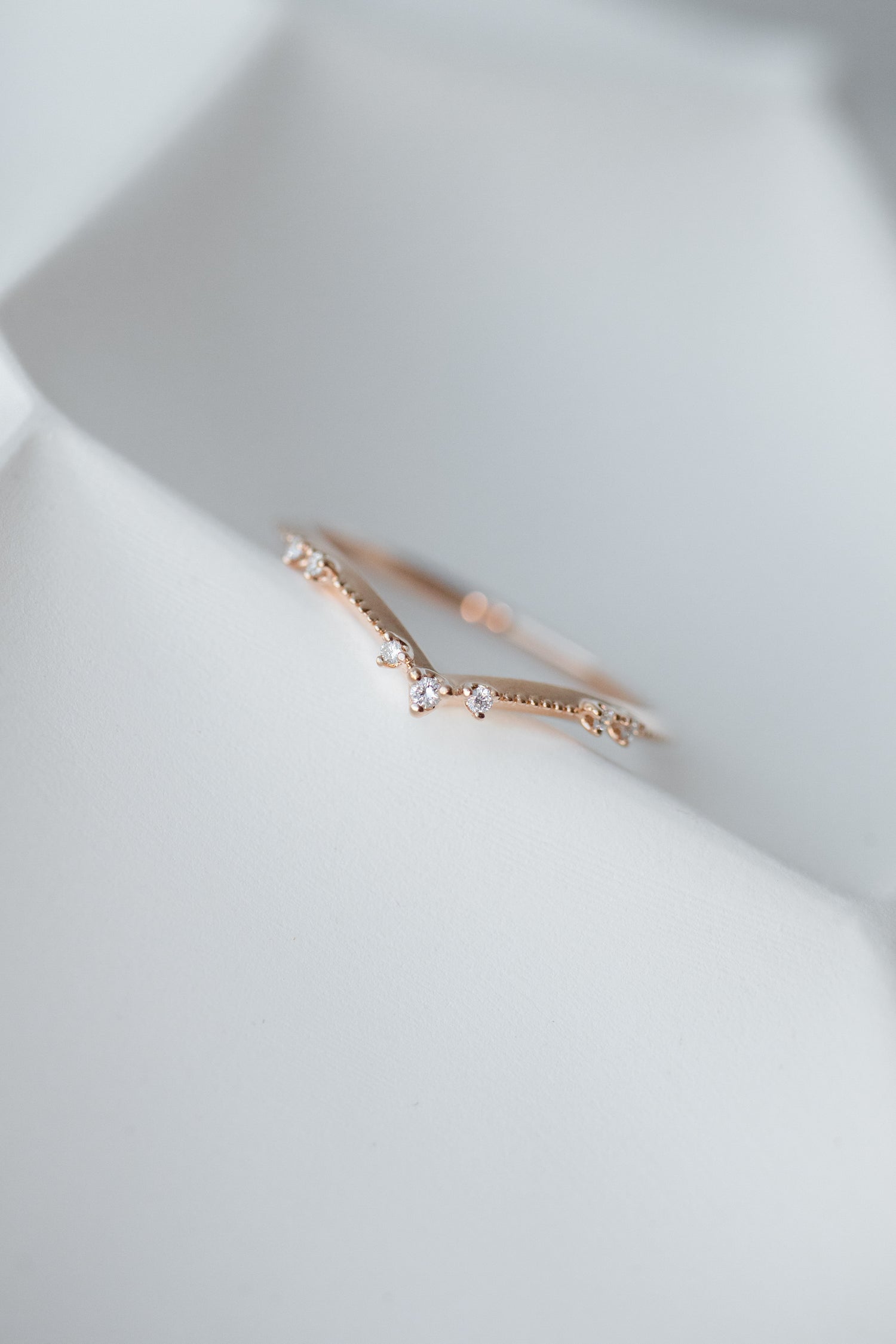 Top Quality Diamond Little V shape 14/ 18K Gold Stacking Ring