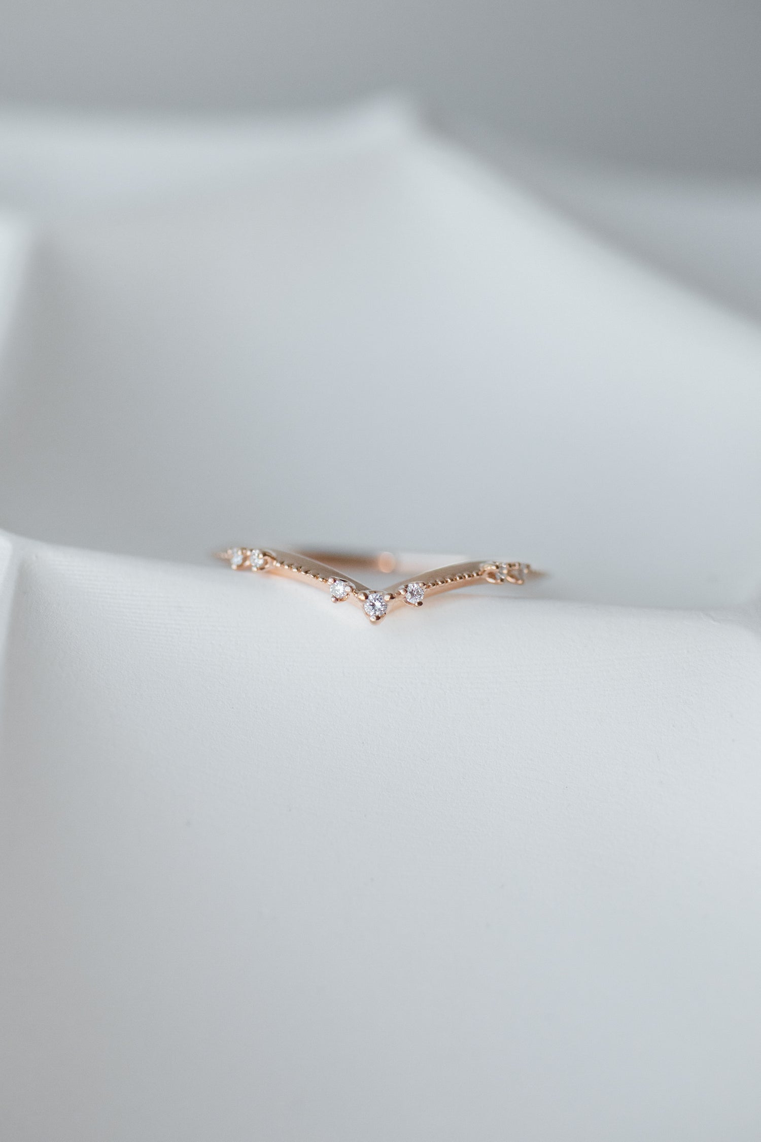 Top Quality Diamond Little V shape 14/ 18K Gold Stacking Ring
